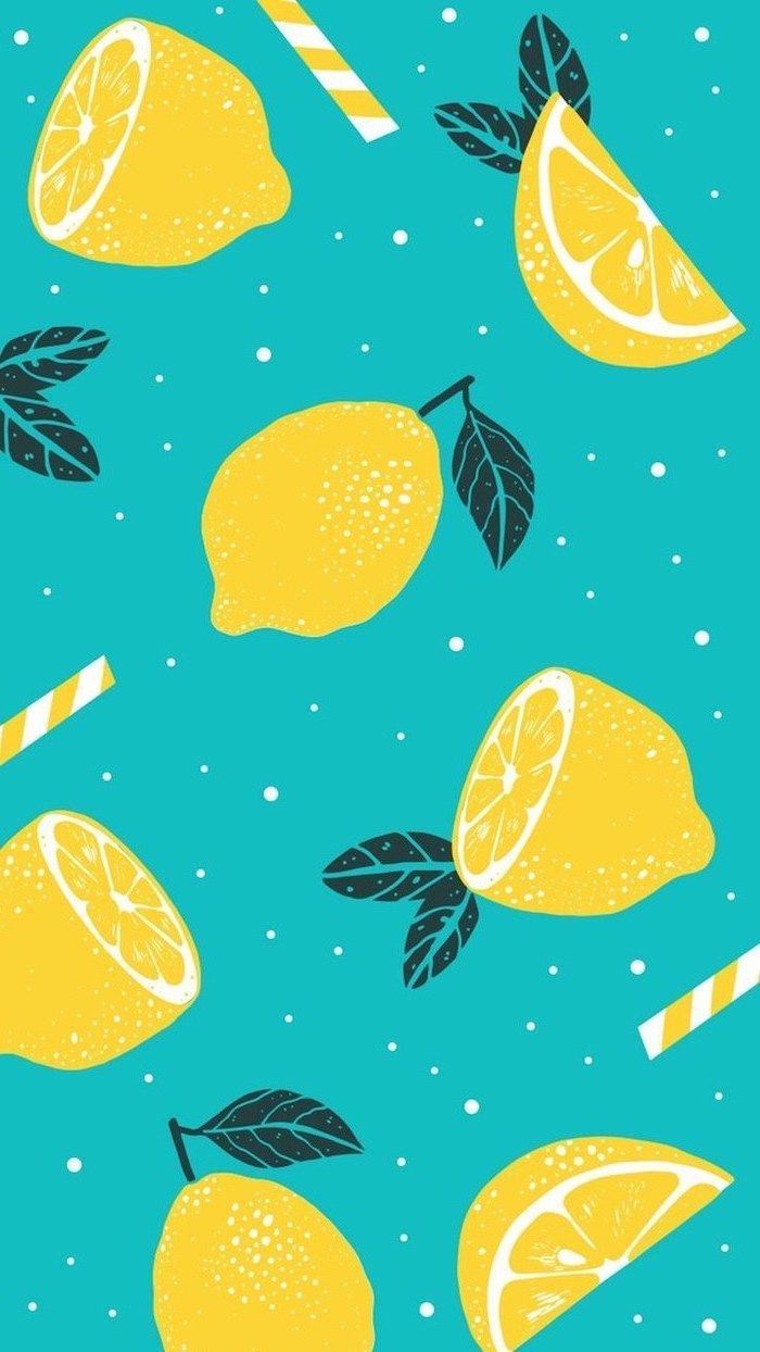 cute phone background, colored drawing, sliced lemons, on blue background. Summer wallpaper, Fruit wallpaper, Phone wallpaper