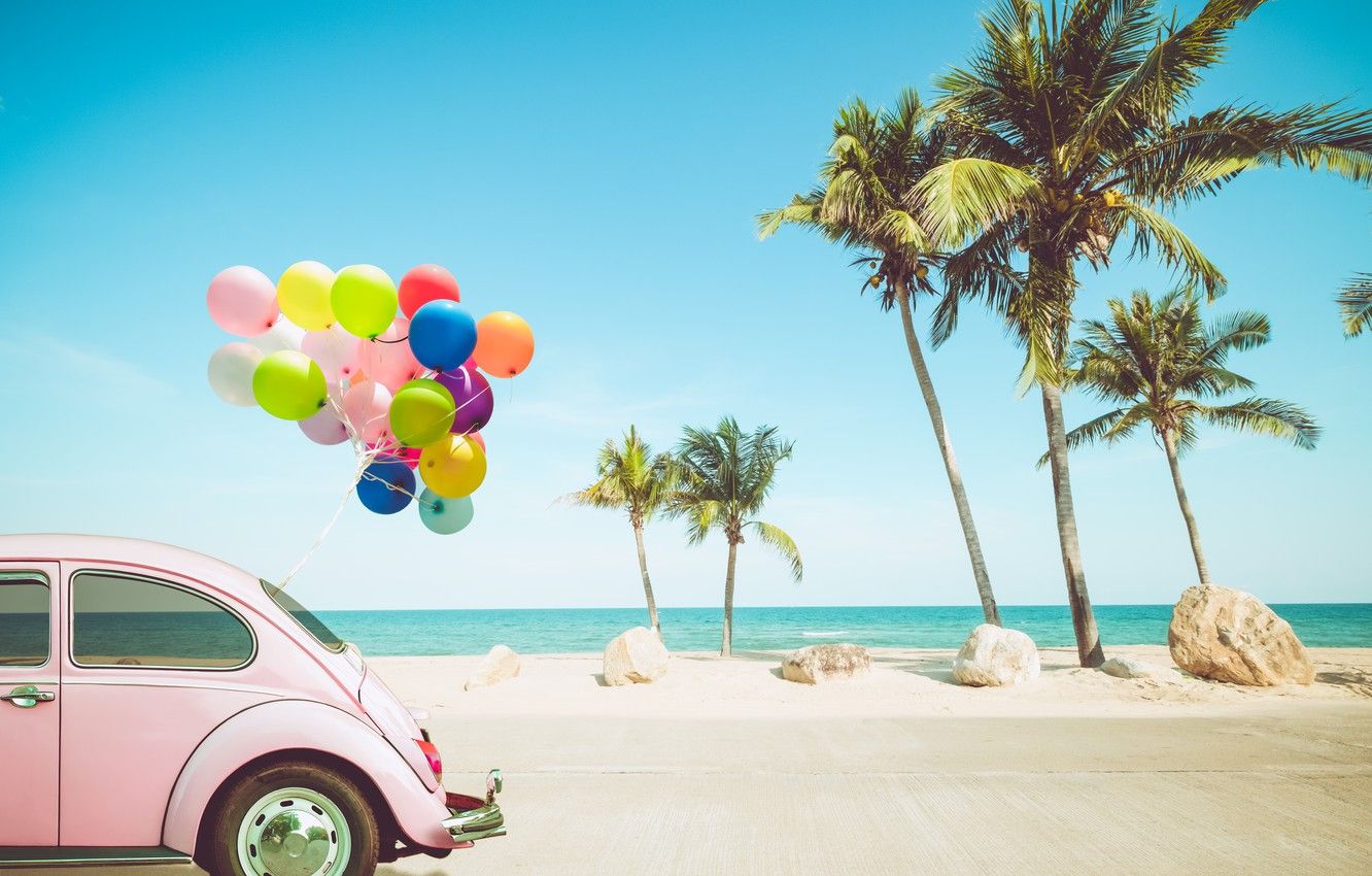 Wallpaper sand, sea, wave, car, beach, summer, the sky, balloons