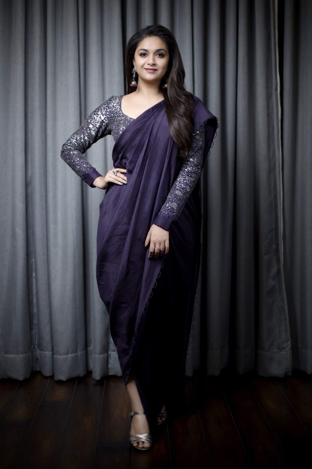 Actress Keerthi Suresh Latest Photohoot In Purple Saree. Latest