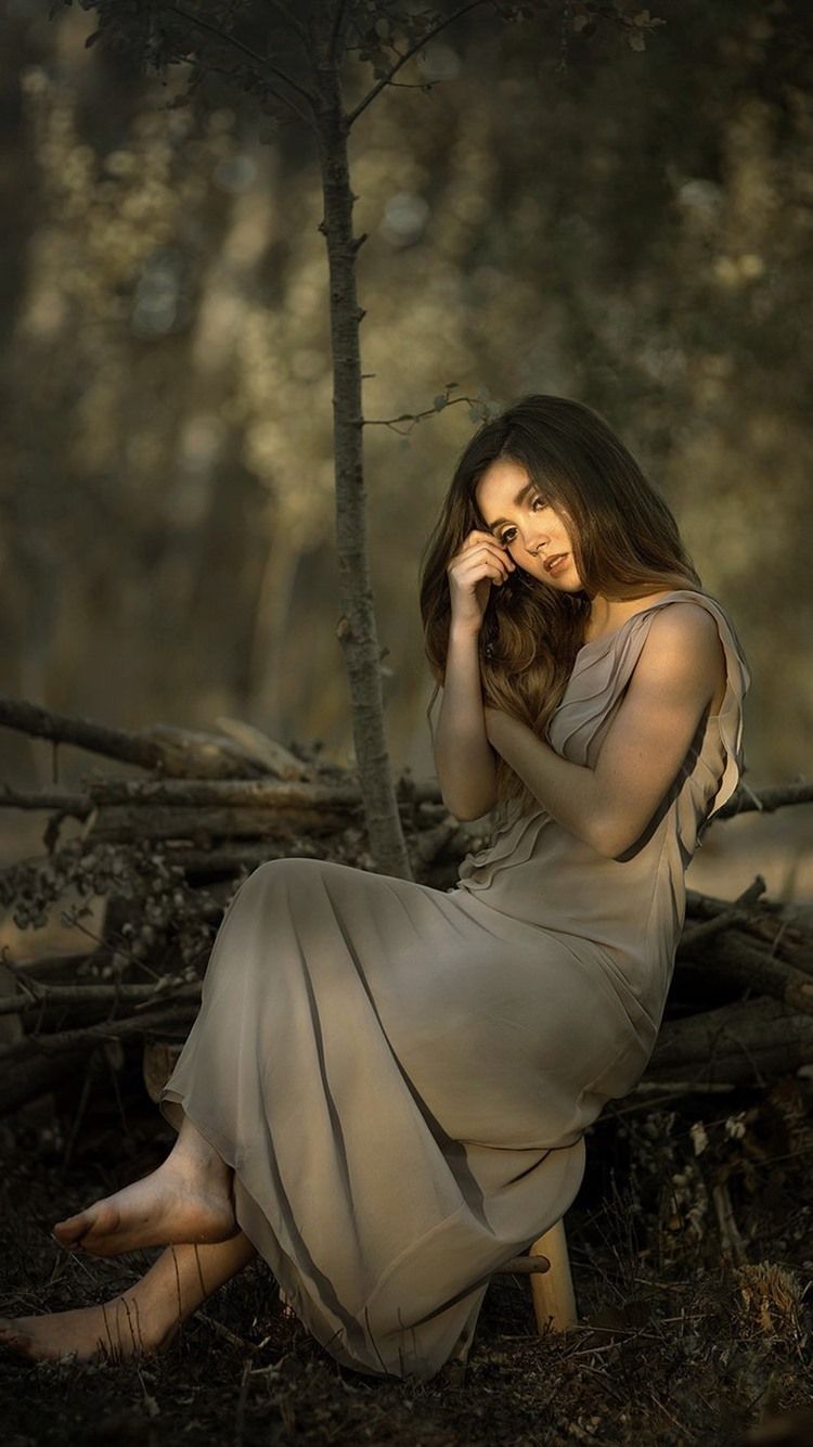 Wallpaper Sadness girl, long hair, forest 1920x1200 HD Picture, Image