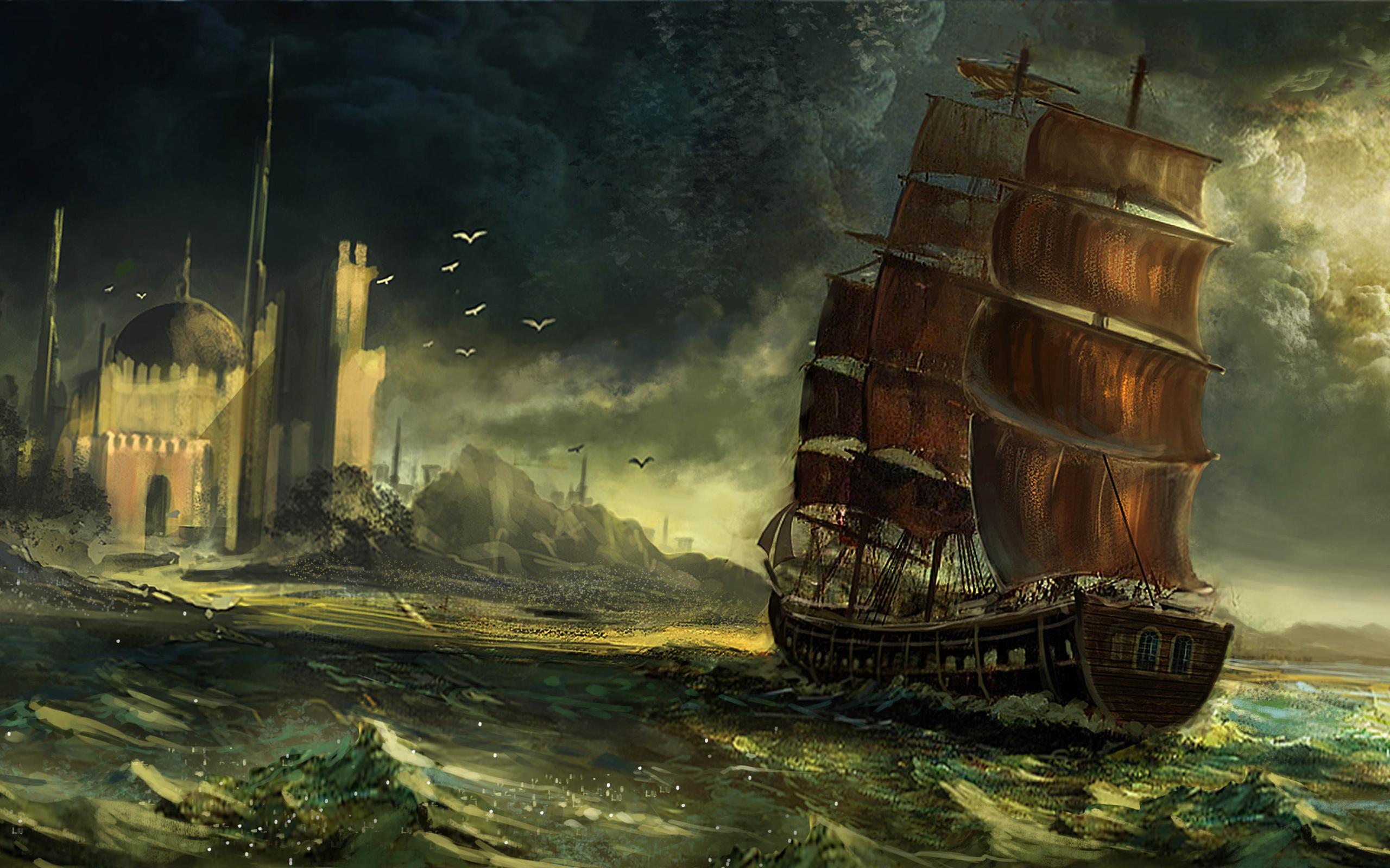 Pirate ship in the strom Wallpaper HD / Desktop and Mobile