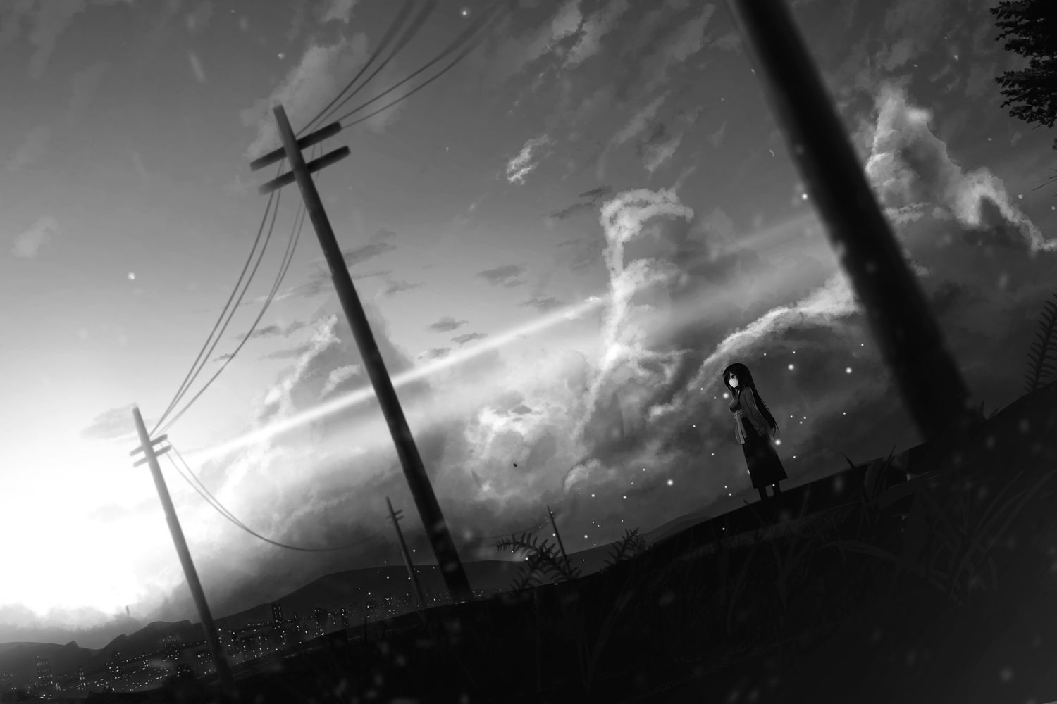 dark monochrome scenic sunset tagme (artist). konachan.com