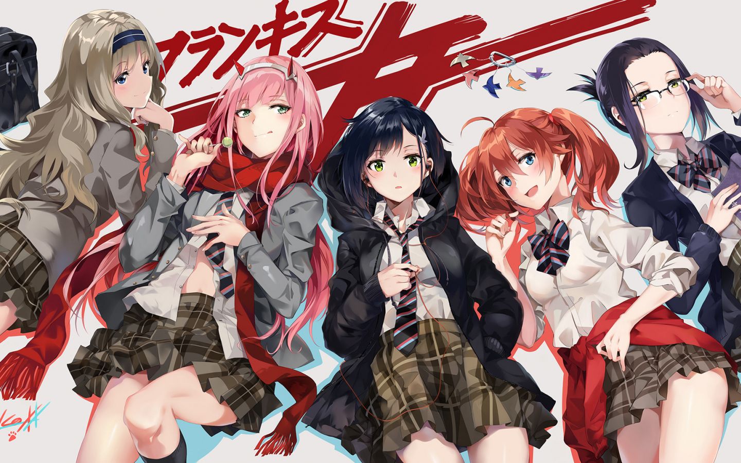 Download 1440x900 wallpaper all anime girls, darling in the franxx