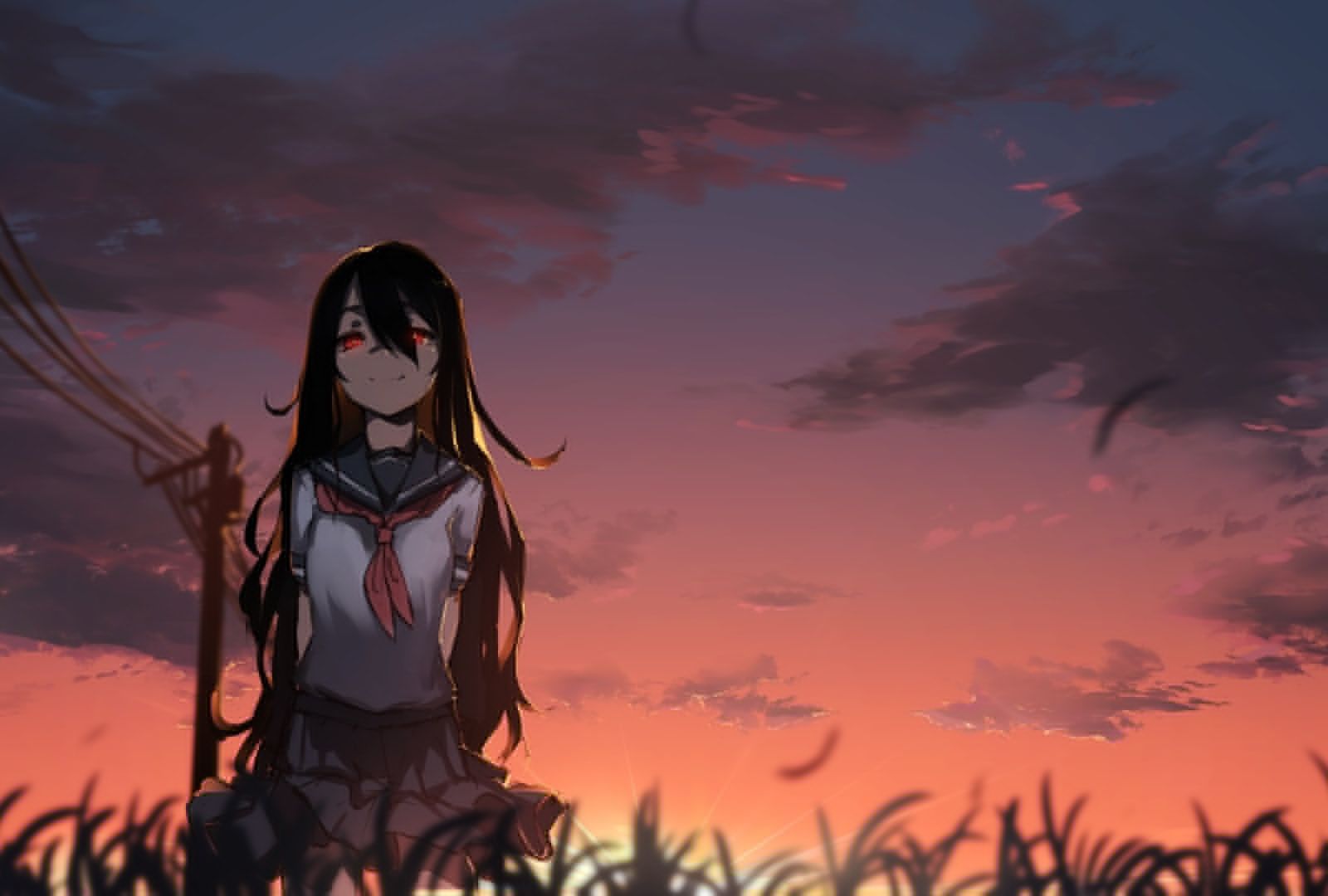 Desktop Wallpaper Sunset, Artwork, Anime Girl, HD Image, Picture