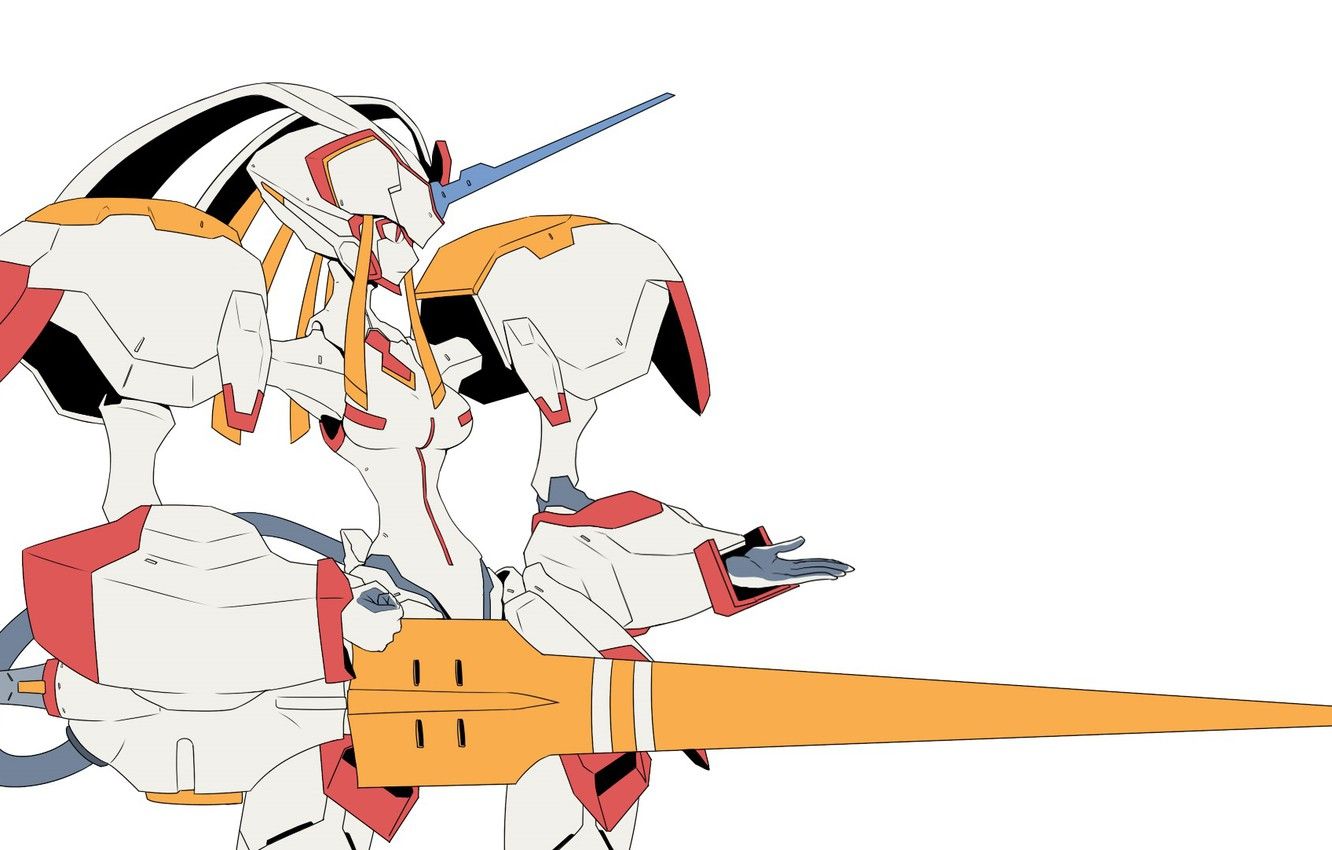 Wallpaper anime, white background, spear, Strelitzia, Darling