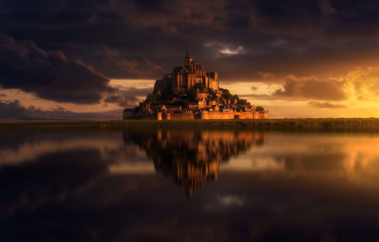 Wallpaper Clouds, Castle, France, Island, Mont Saint Michel Image For Desktop, Section город