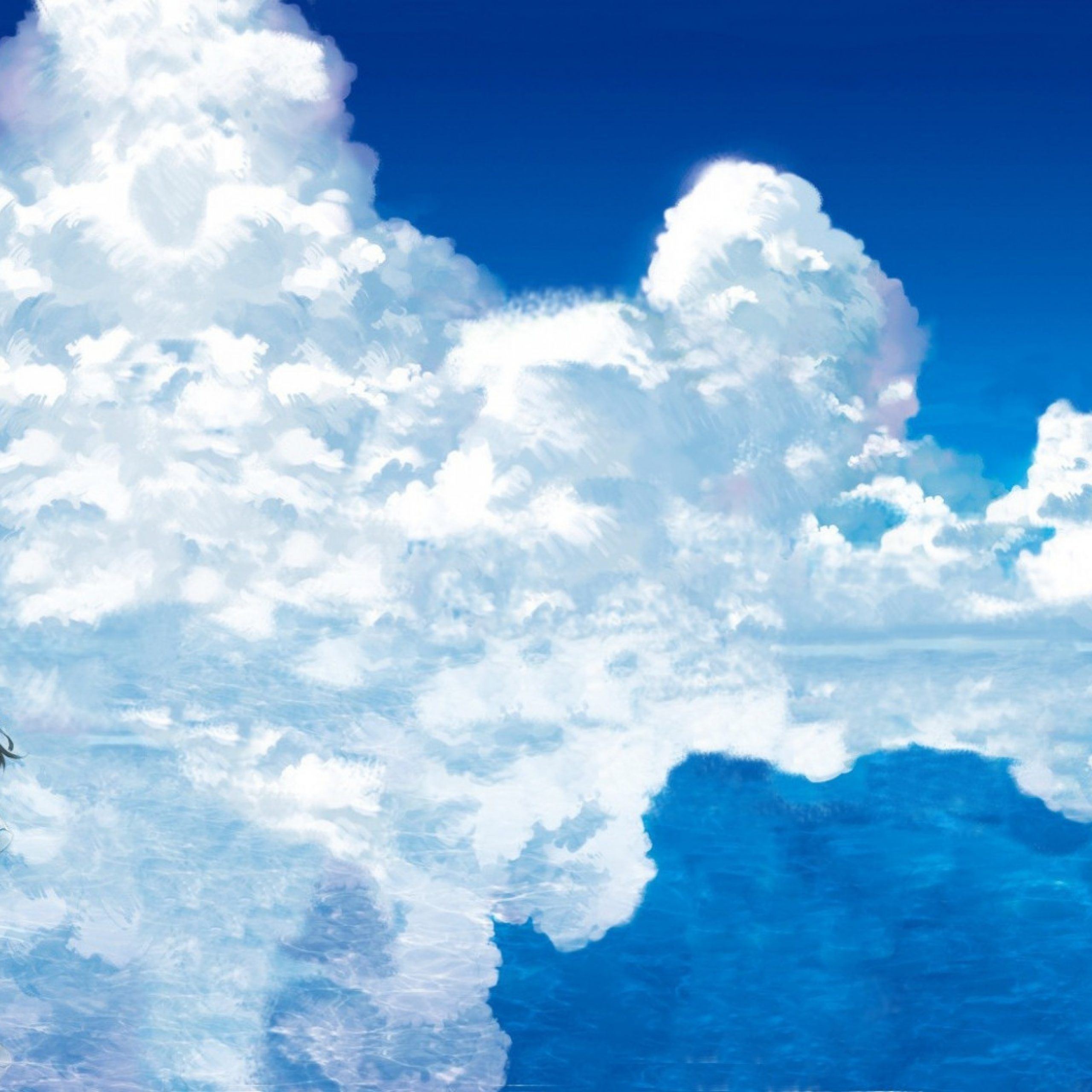clouds, dual screen, trees, reflection, sky, anime, dual monitor