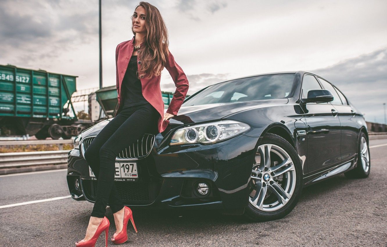 Wallpaper BMW, Girl, Car, Legs, Model, Woman, View, Road, Hair, 528i image for desktop, section девушки