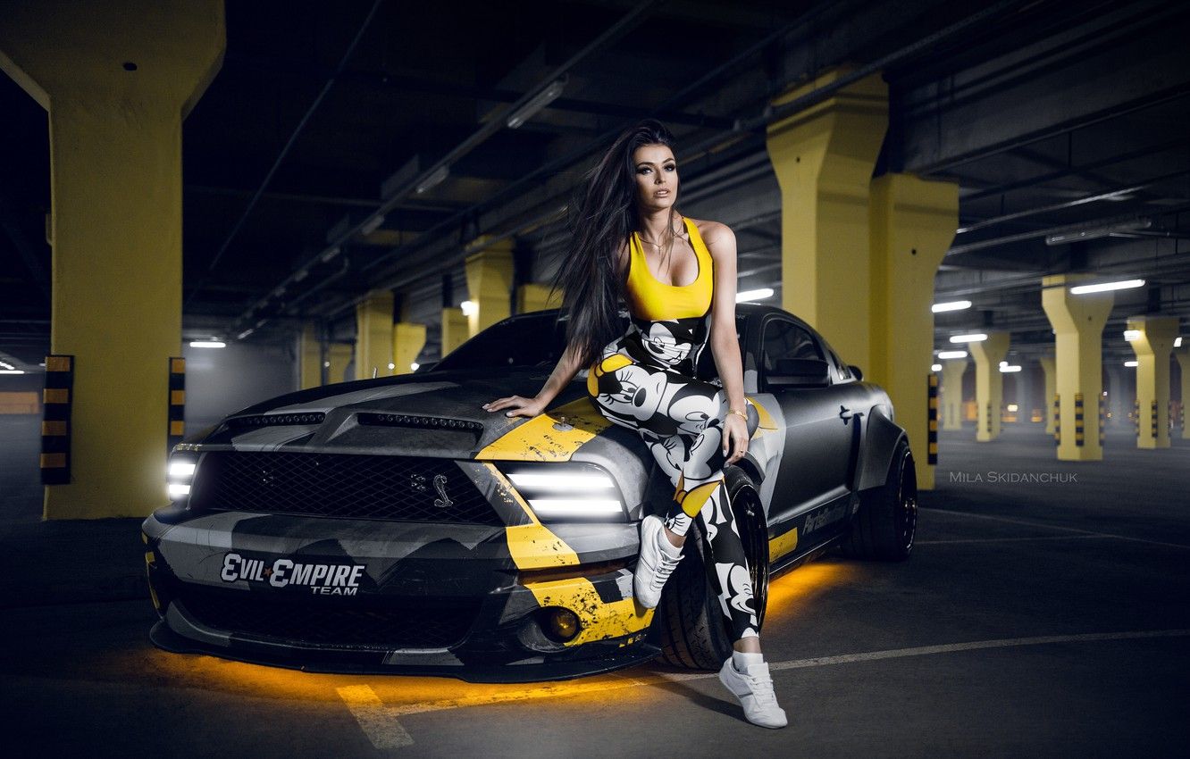 Wallpaper car, machine, auto, girl, city, fog, race, mustang, Mustang, brunette, car, girl, sports car, camouflage, car, need for speed image for desktop, section девушки