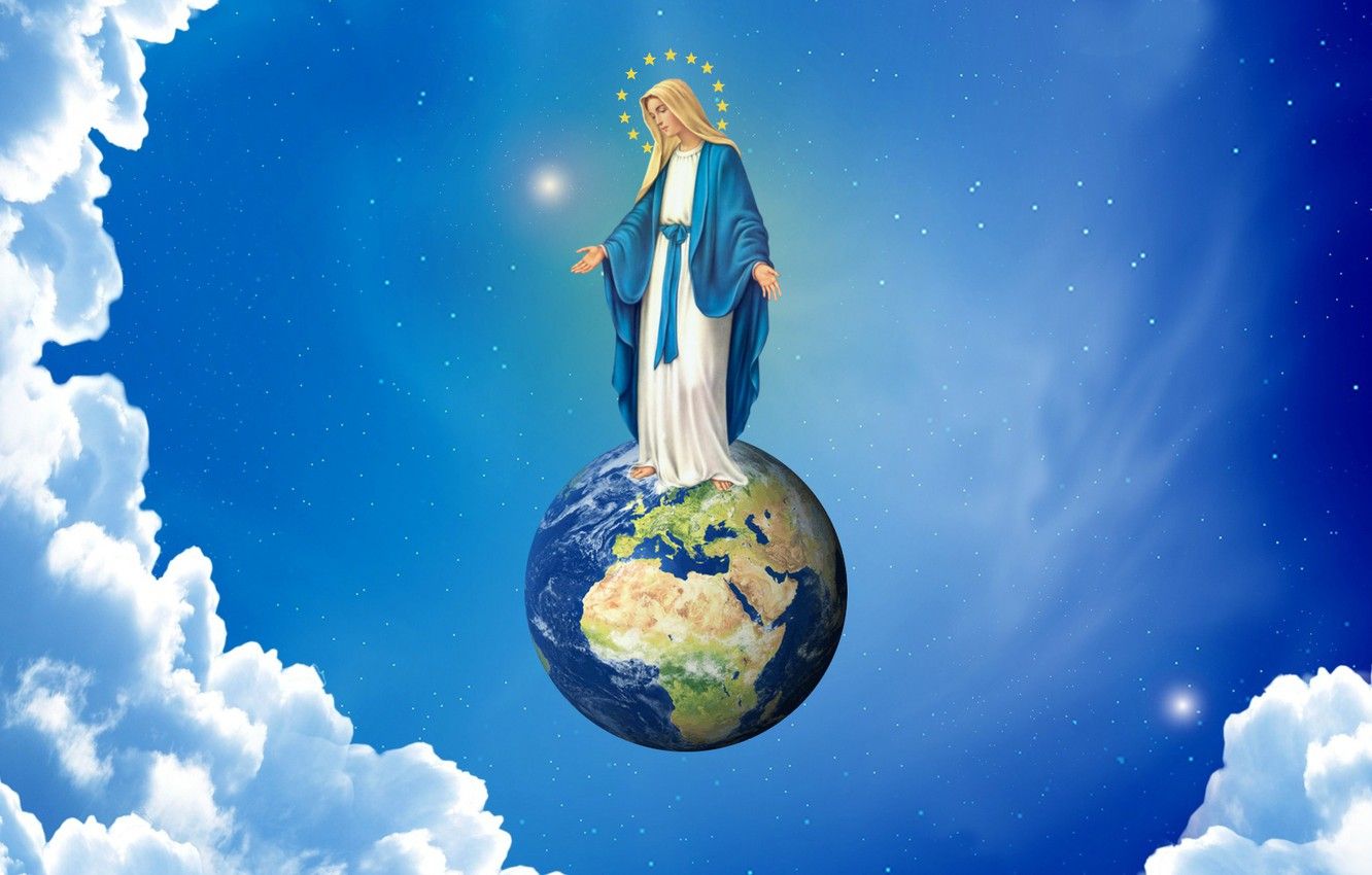 Wallpaper earth, star, sky, clouds, Madonna, Mary, beatiful