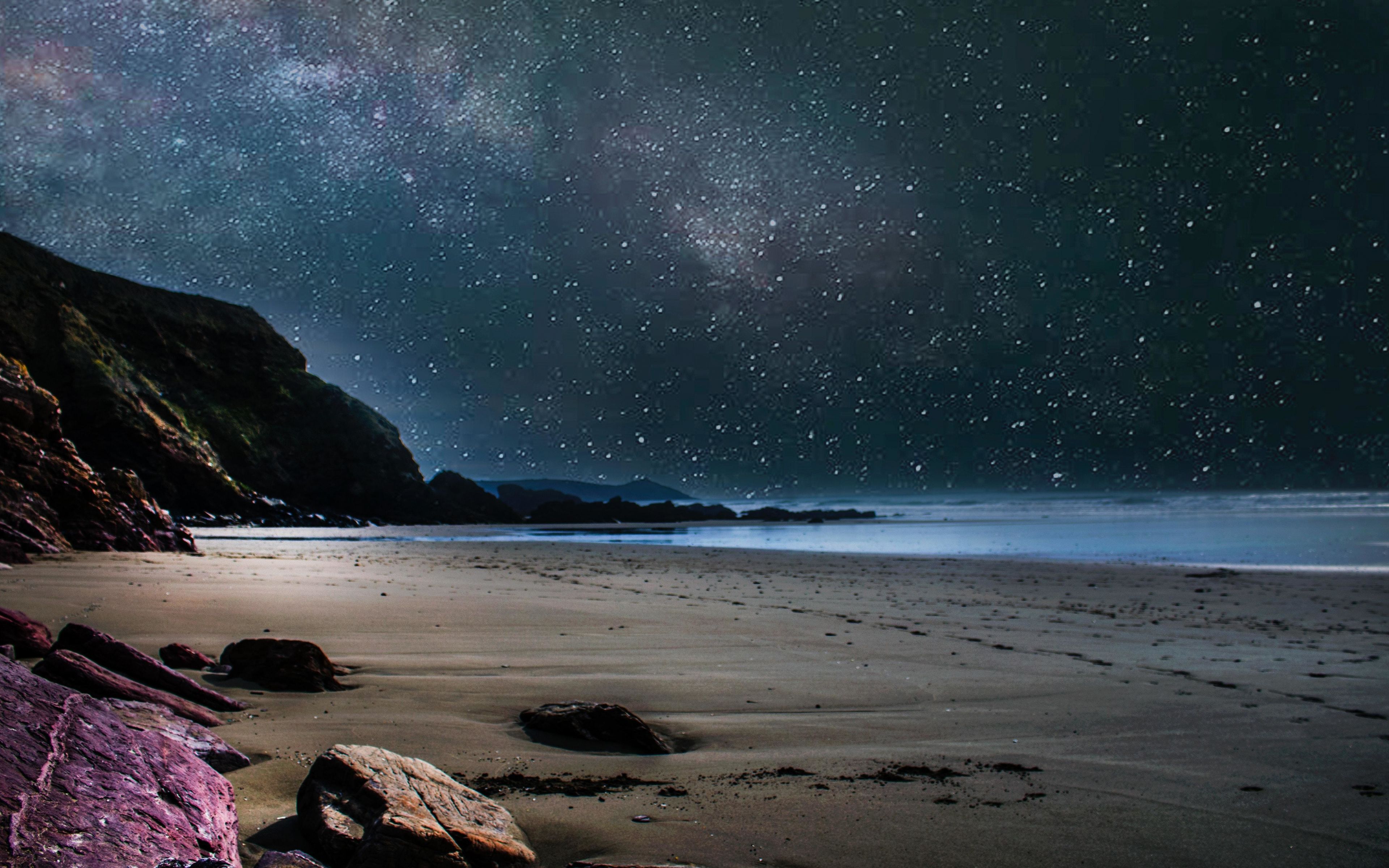 Download 3840x2400 wallpaper beach, starry night, sky, nature, 4k