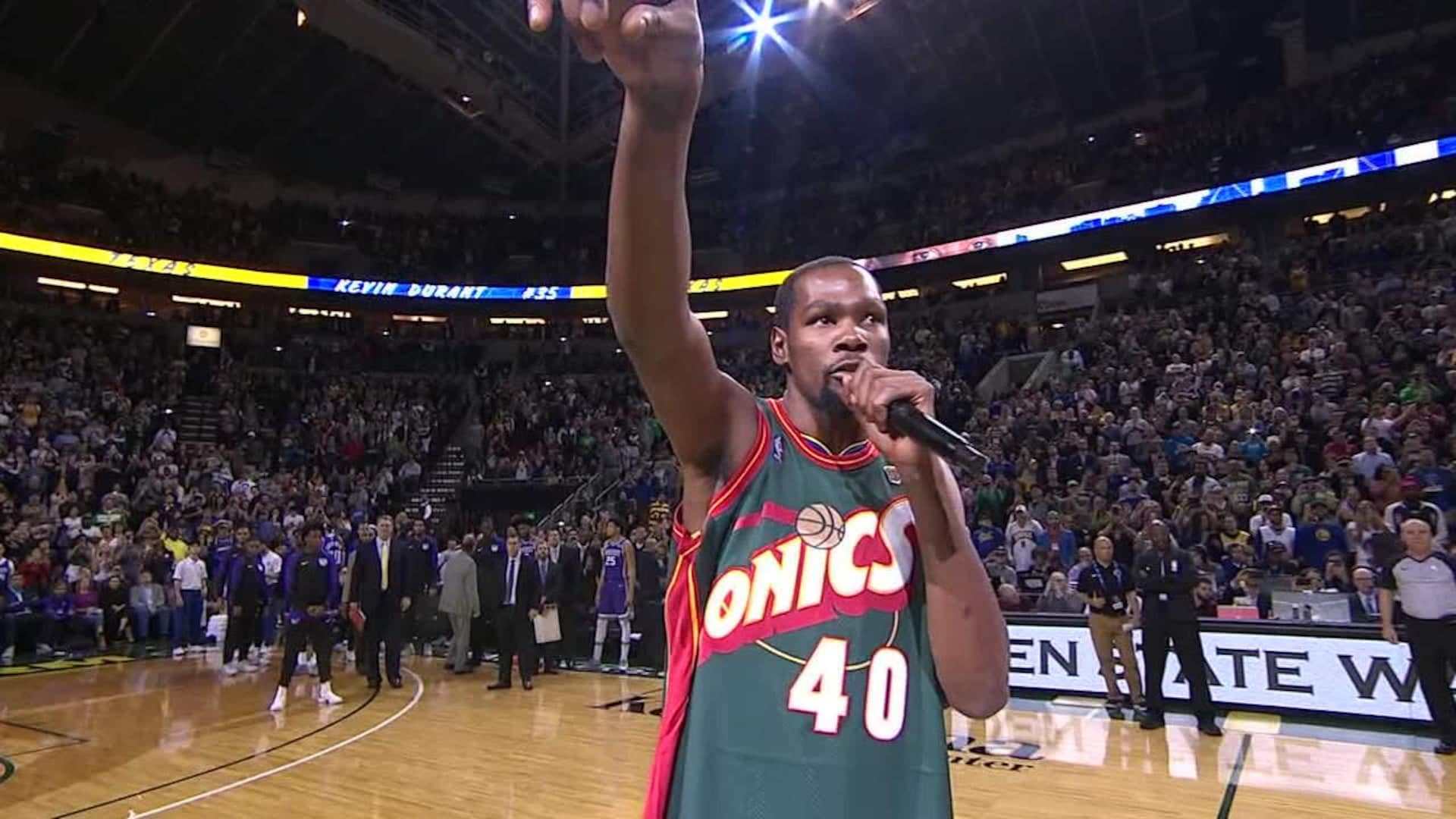 Sporting retro Shawn Kemp jersey, Kevin Durant receives massive