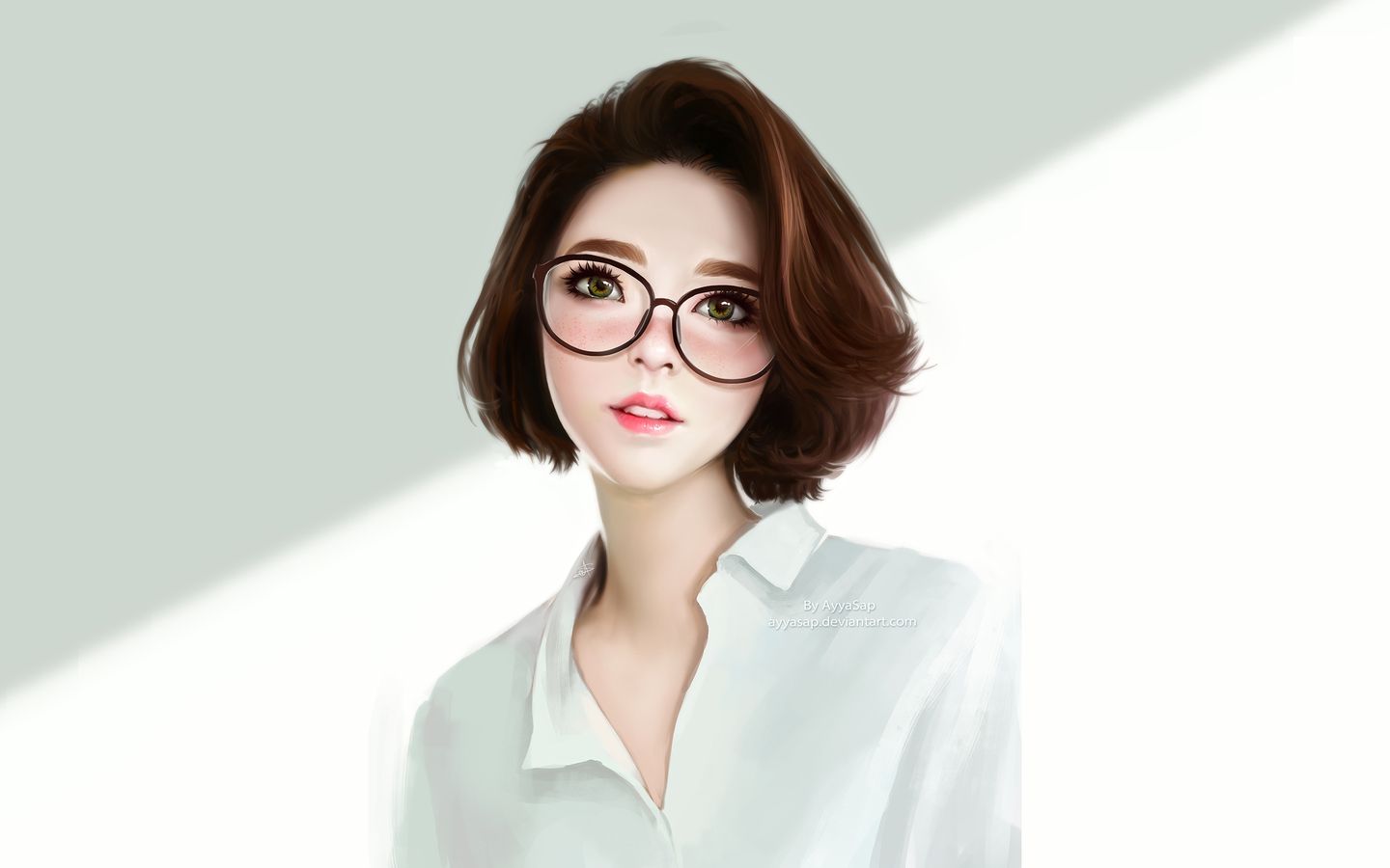 Anime Girl Green Eyes Glasses 4k 1440x900 Resolution HD