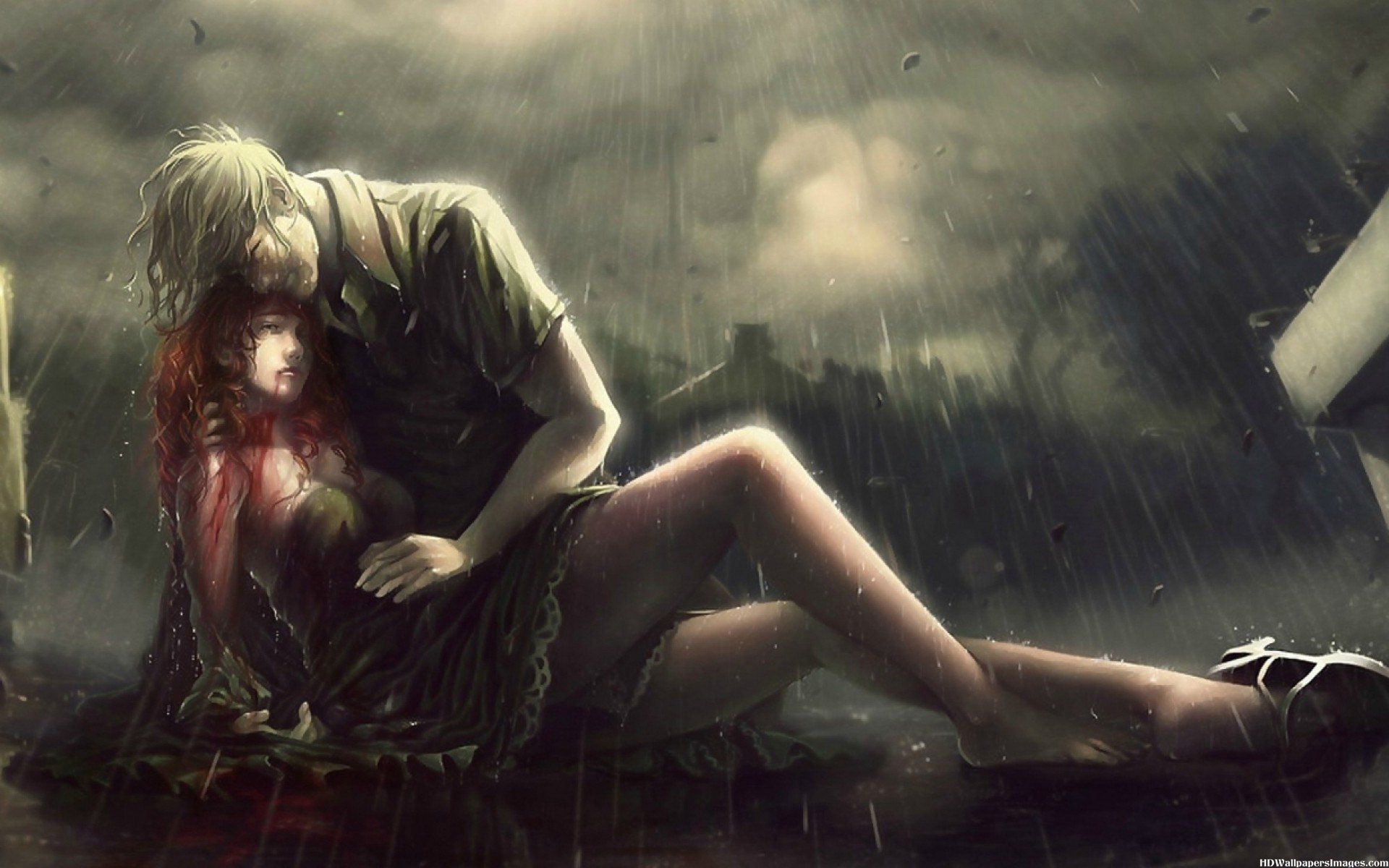 Lovers Painting Art At Raining HD Image. HD Wallpaper Image