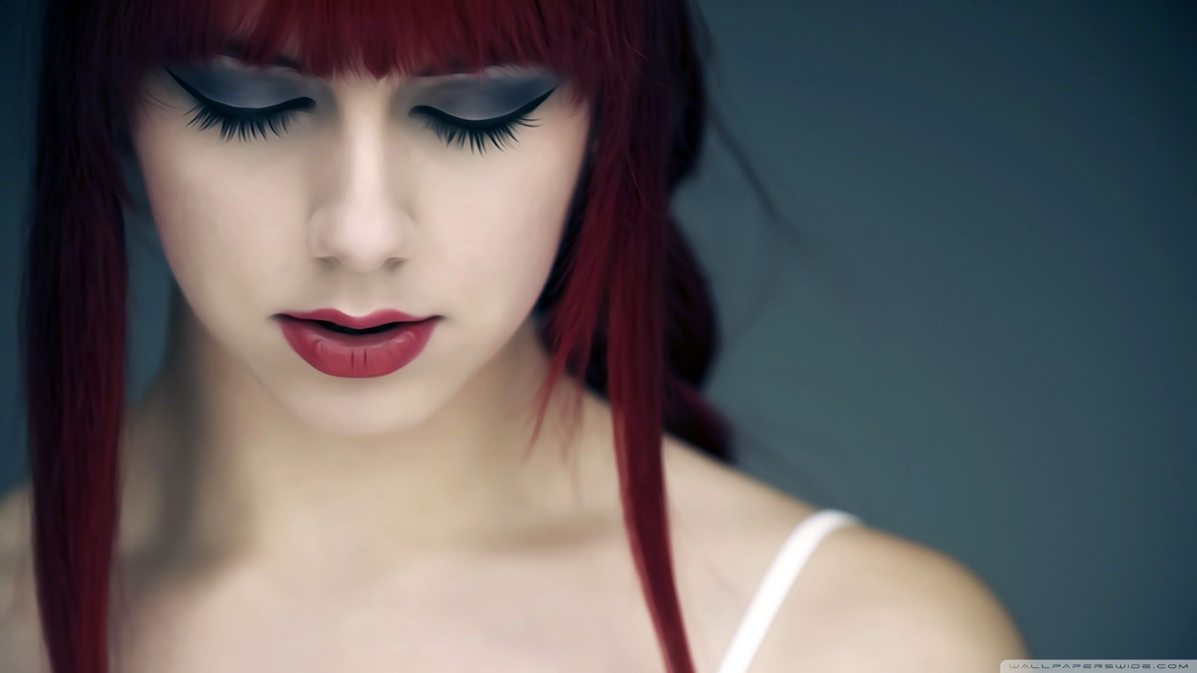 #makeup, #closed eyes, #redhead, wallpaper. People