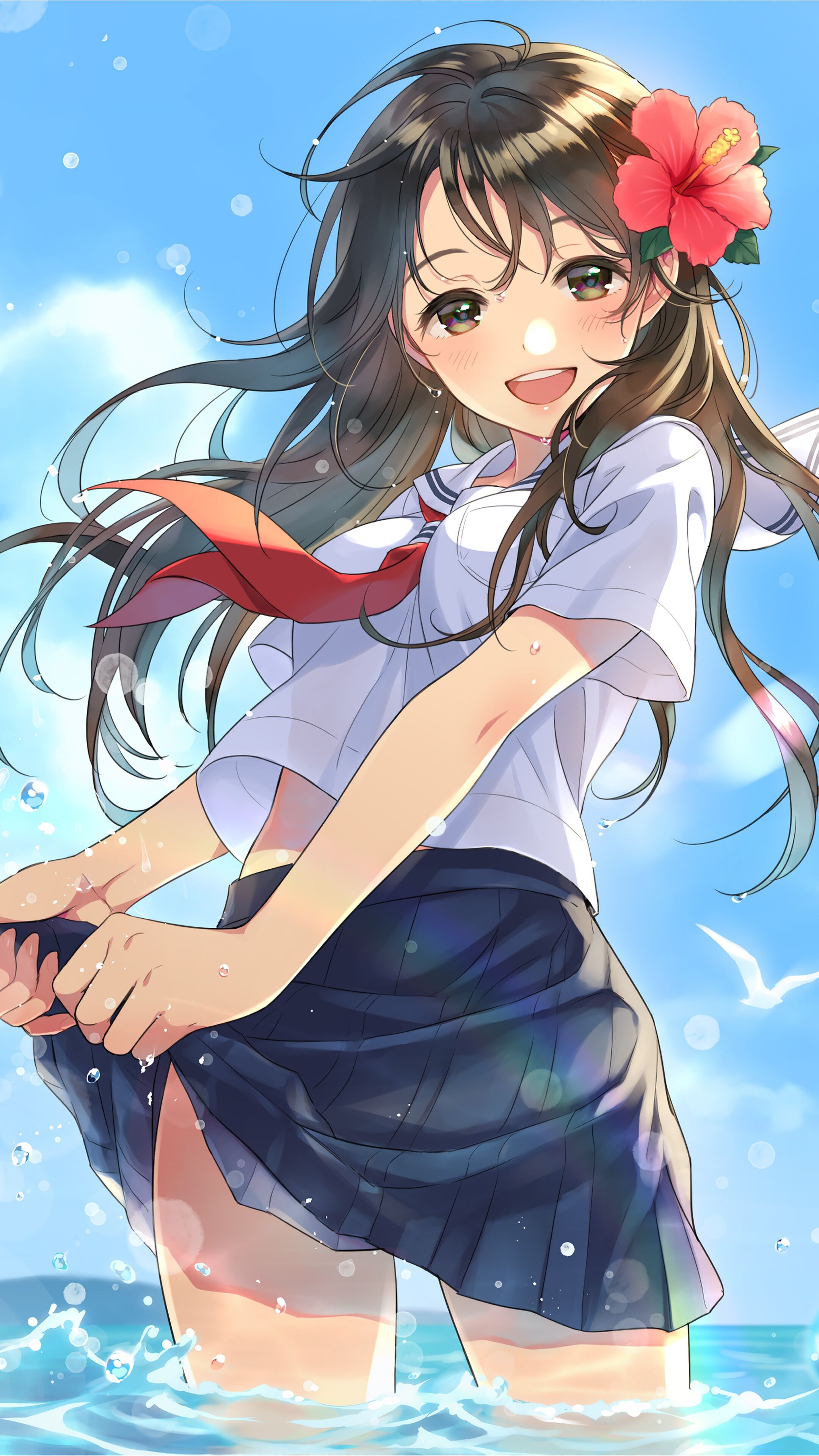 Happy, Anime, Girl, Student, Uniform, 4K phone HD Wallpaper, Image, Background, Photo and Picture. Mocah.org HD Wallpaper