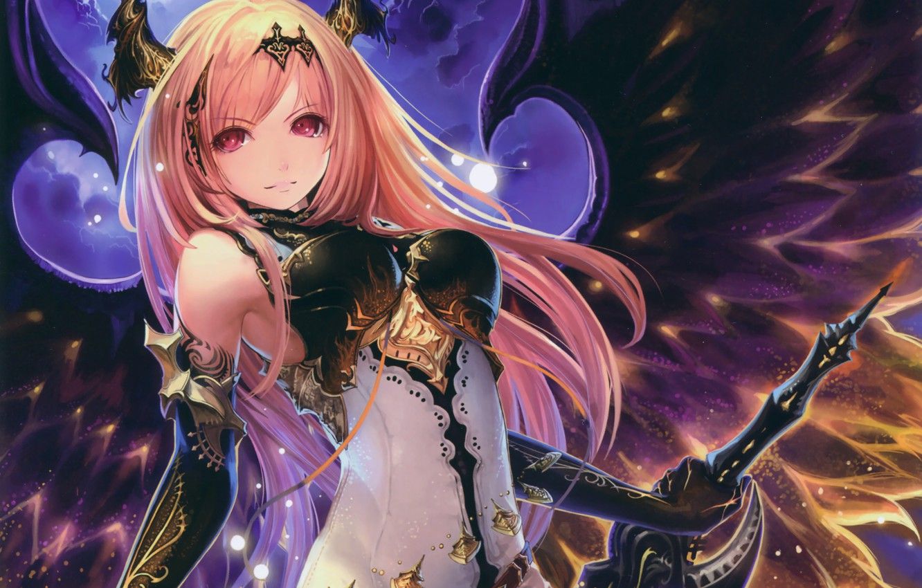 Wallpaper the sky, girl, clouds, smile, weapons, wings, sword