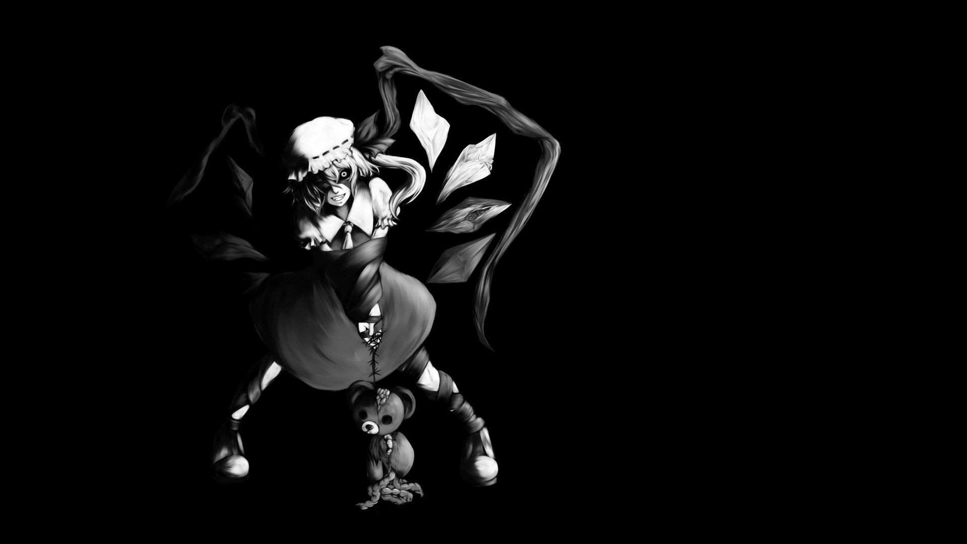 Black and white video games Touhou wings black dark dress long