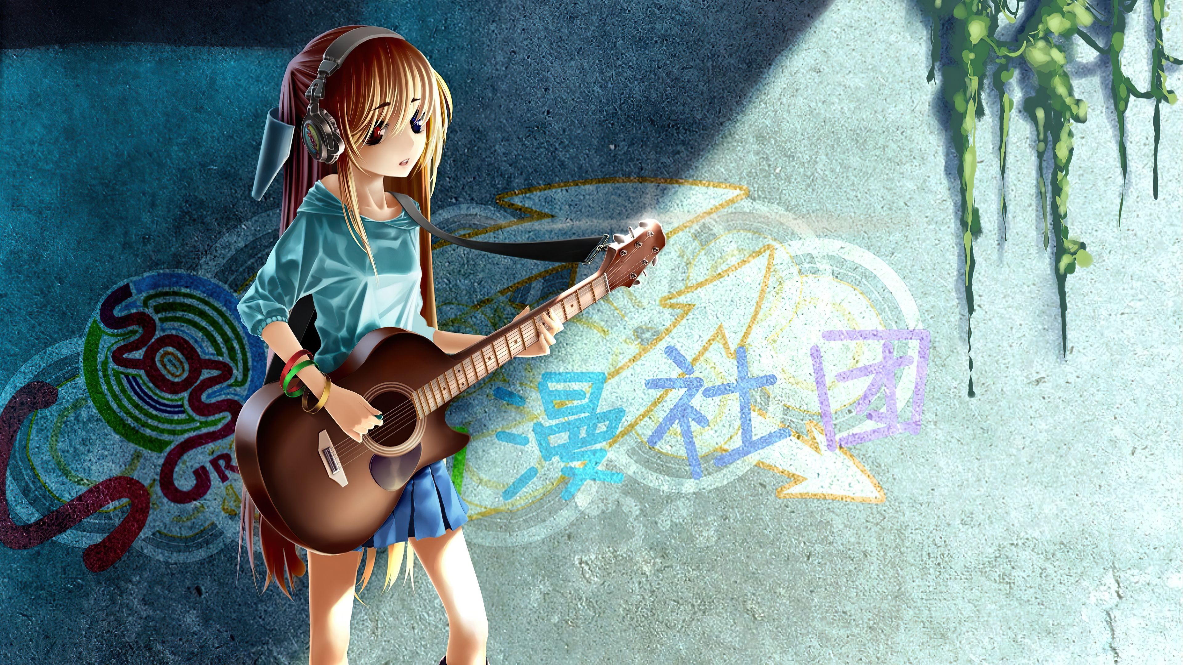 Anime Girl Guitar Grafitti 4k, HD Anime, 4k Wallpaper, Image