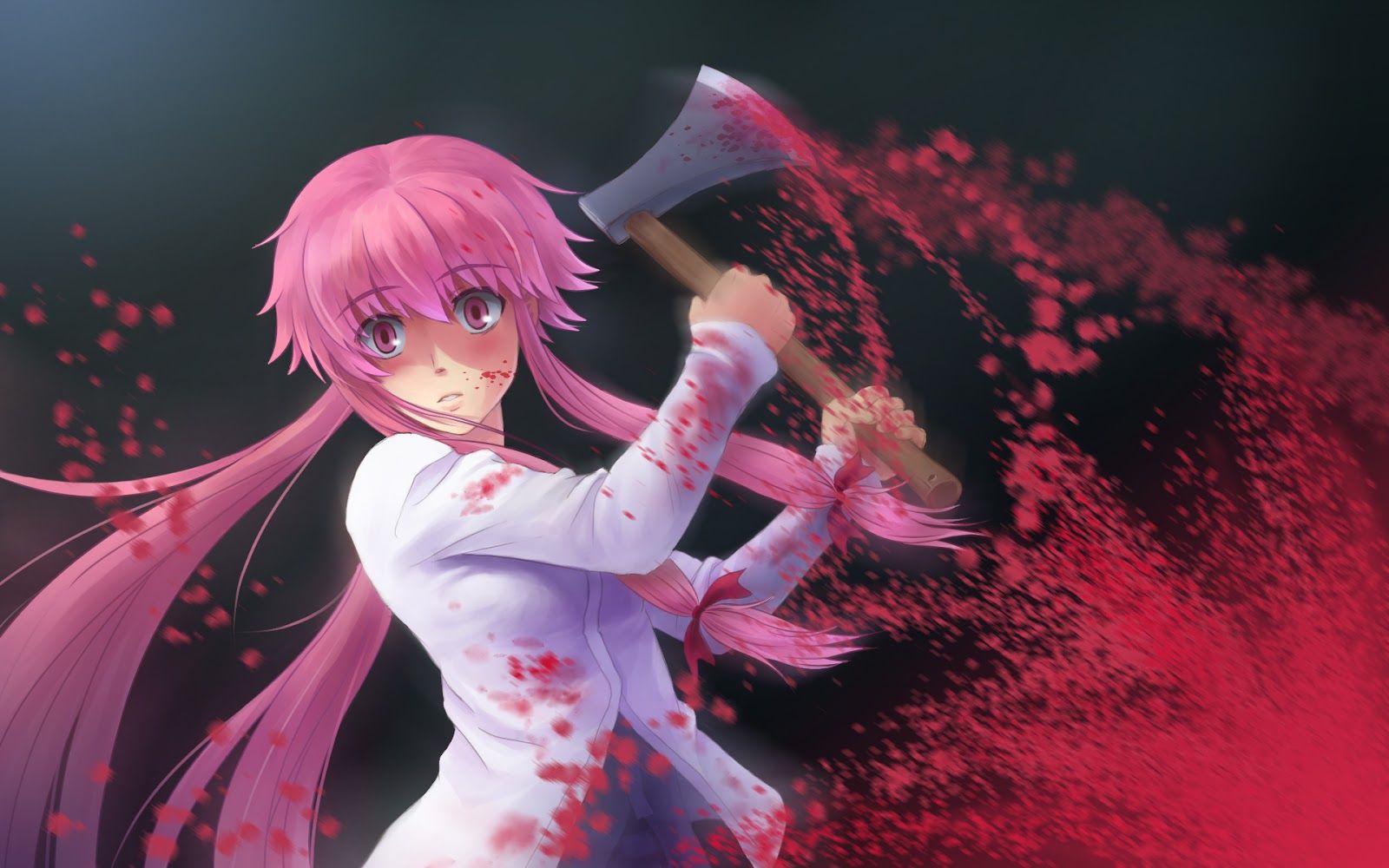 Anime Girl Killing Blood Stain Axe Pink Hair Red Eye HD