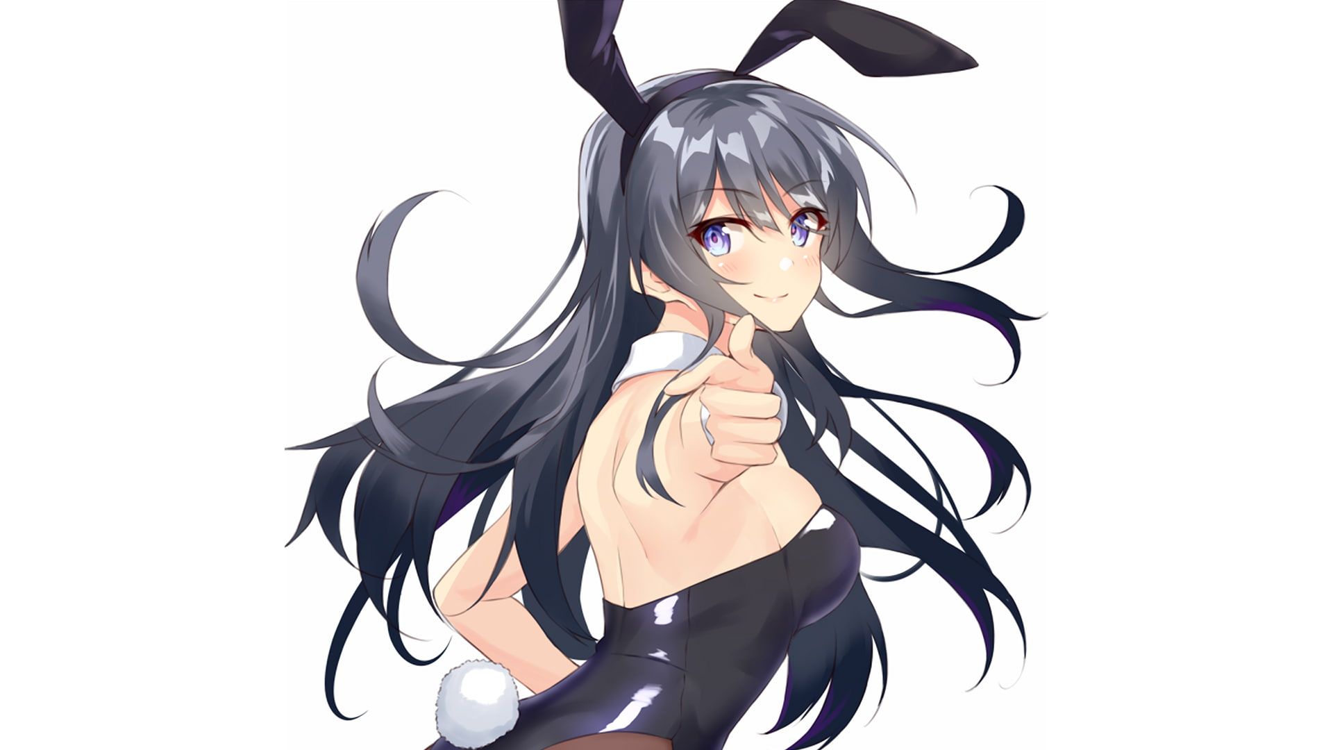 Black and white furry bunny girl with red eyes