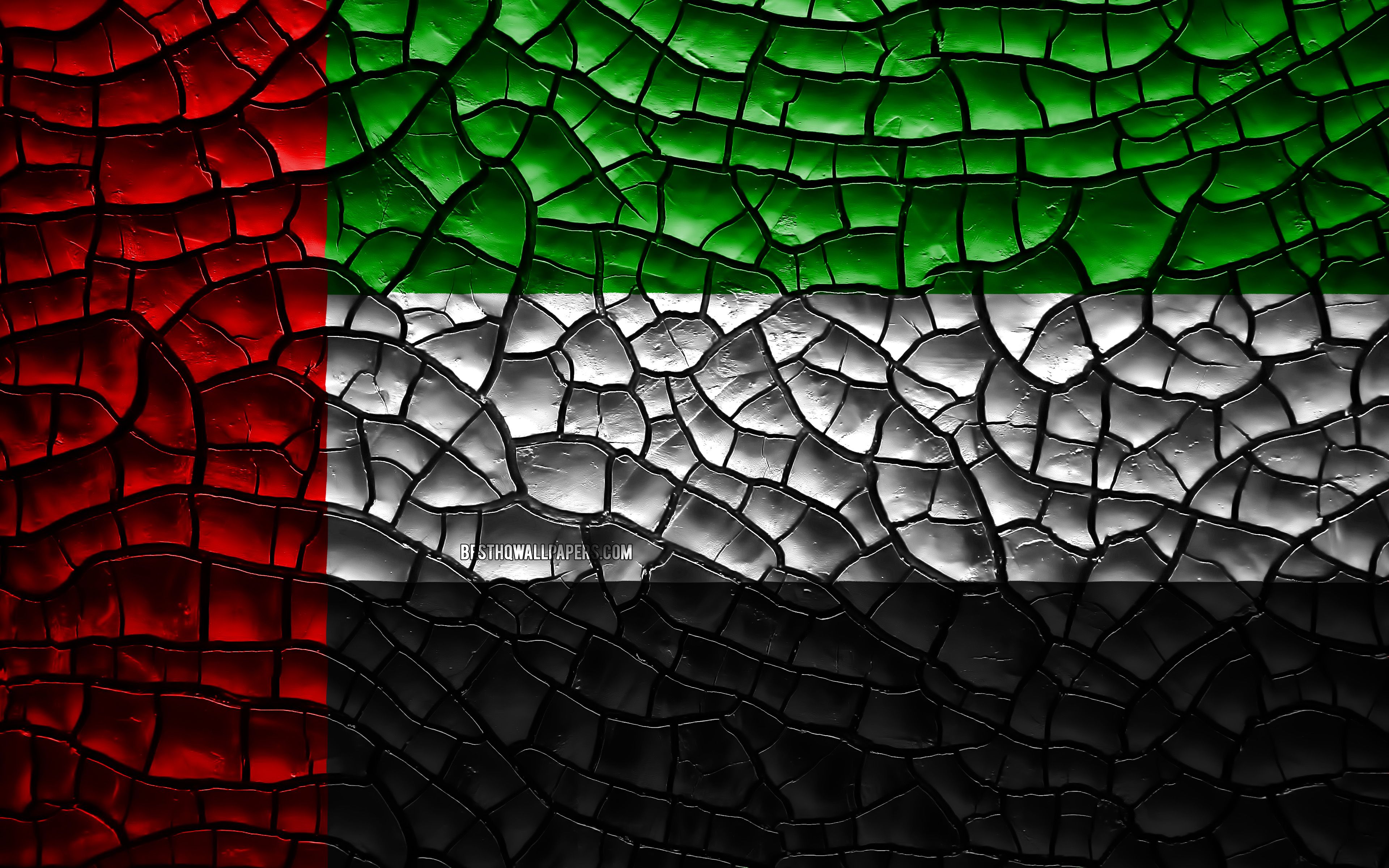 Download wallpaper Flag of United Arab Emirates, 4k, cracked soil