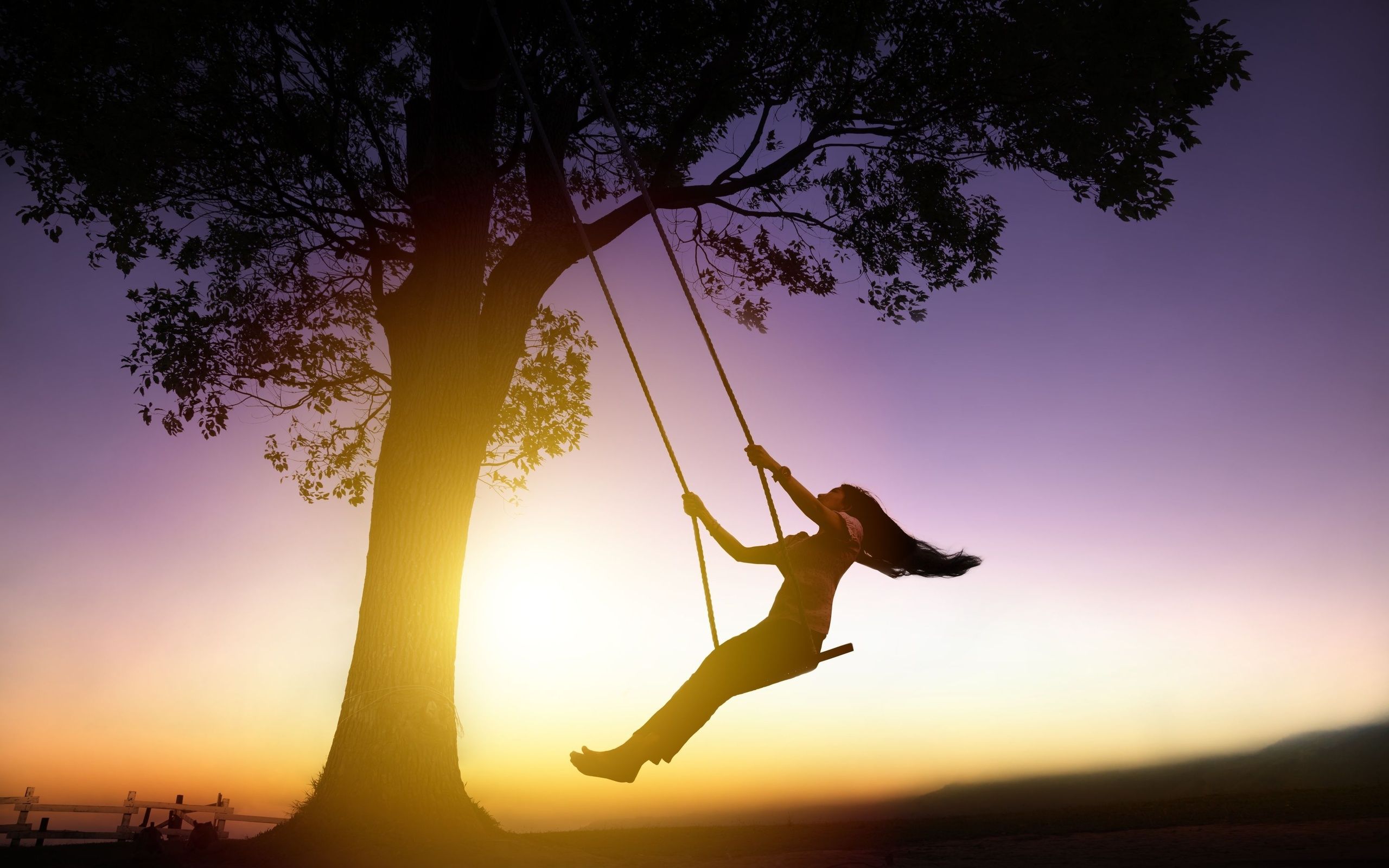 Mood silhouette girl sunset swing wallpaperx1600