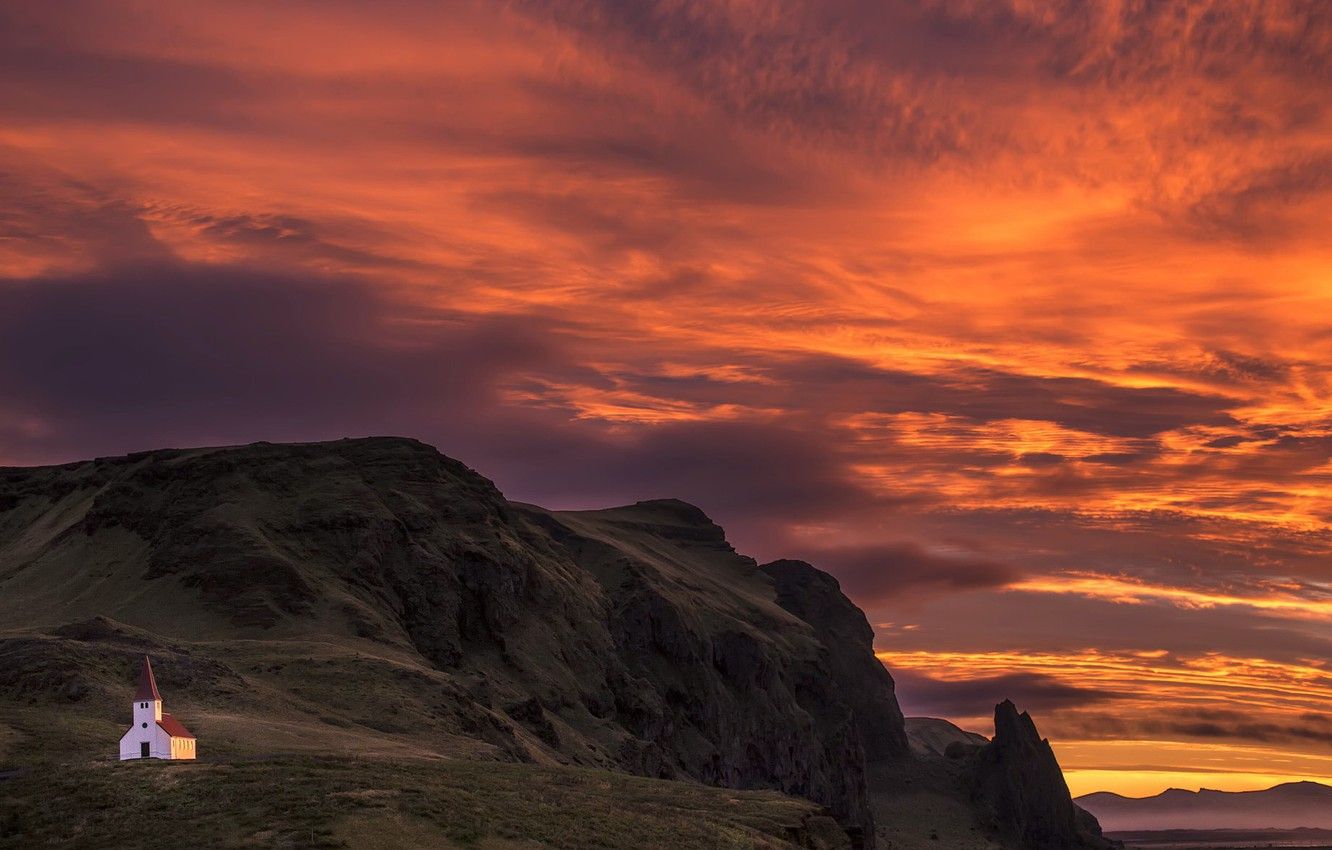 Wallpaper Sunset, Iceland, Vik image for desktop, section пейзажи