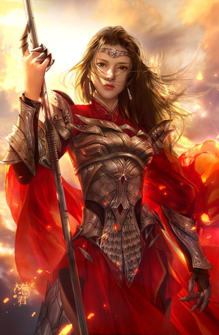 fantasy, Original, Girl, Woman, Character, Long, Hair, Beautiful, Red, Warrior Wallpaper HD / Desktop and Mobile Background