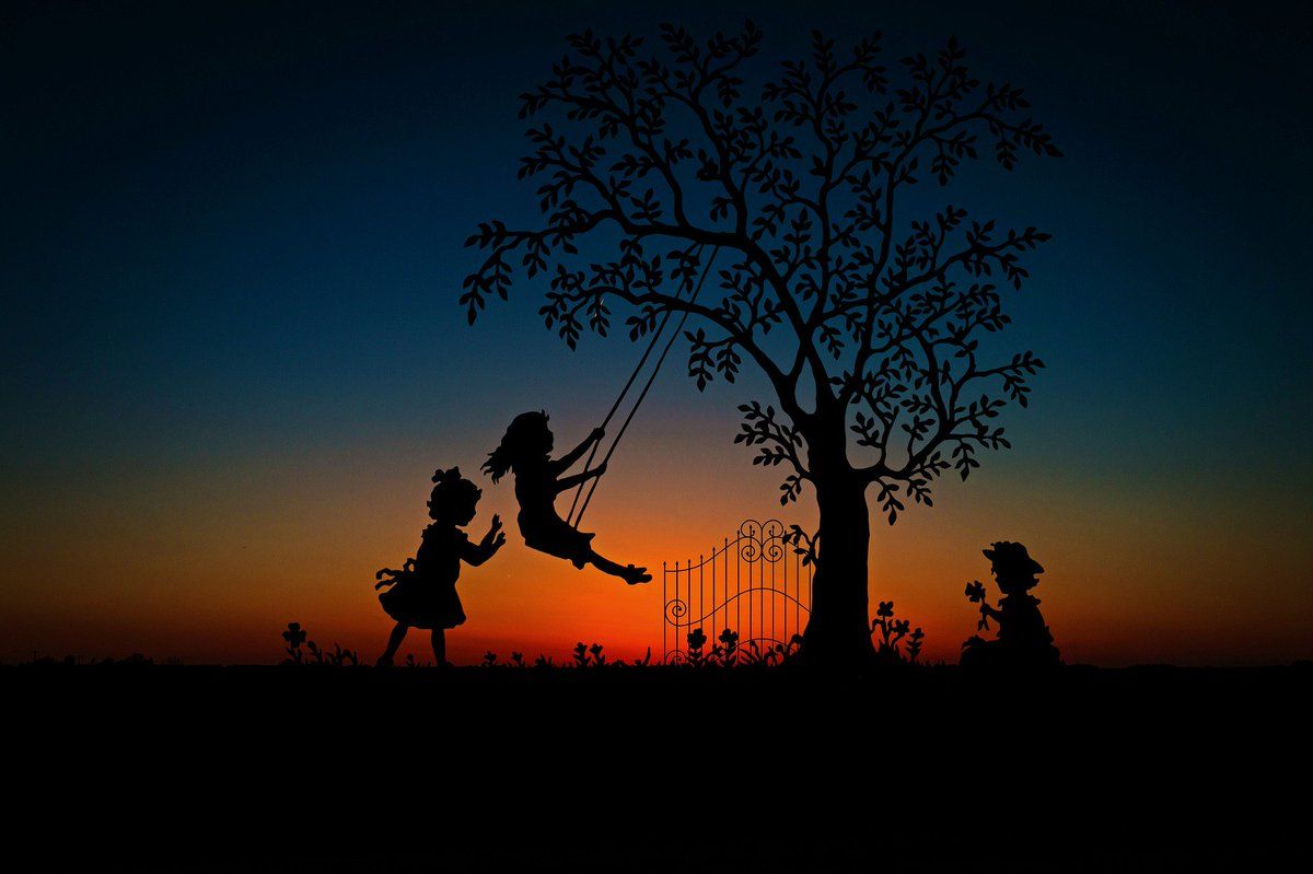 HD Wallpaper - #children #playing #swing #dusk