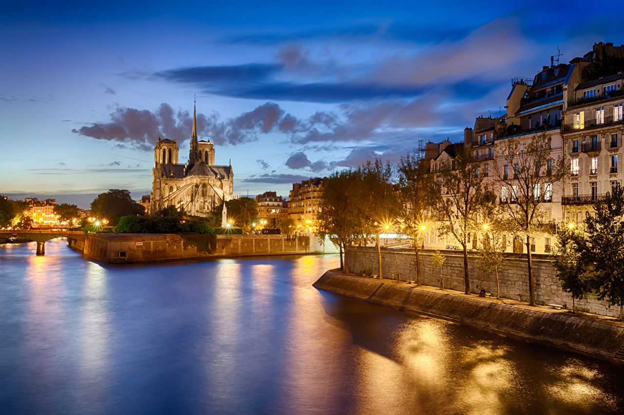 Desktop Wallpaper France Notre Dame de Paris Night Cities