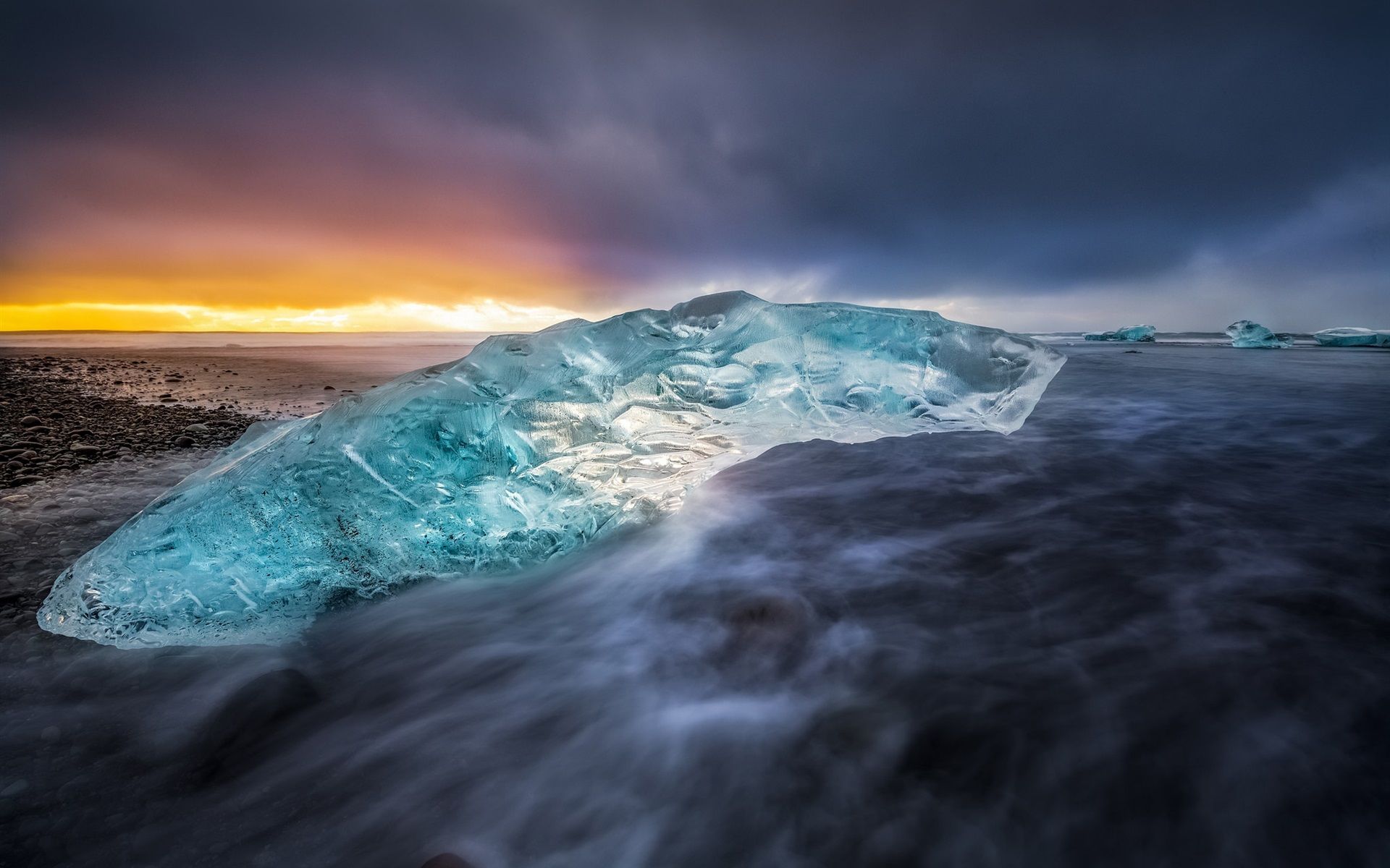 Wallpaper Ice, sea, coast, sunset, Iceland 1920x1200 HD Picture, Image