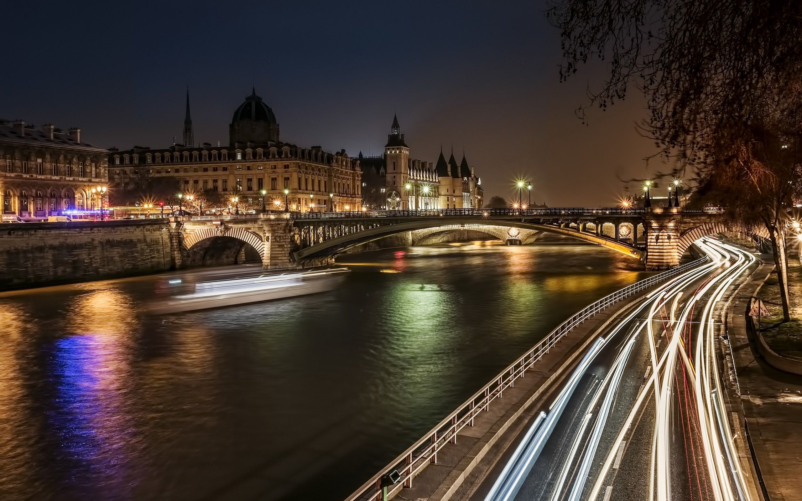 Wallpaper District Of Notre Dame, Paris, France, Night, Bridge