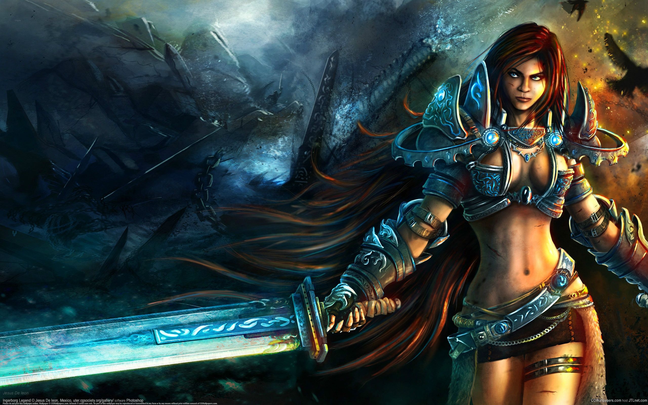 Photos Armor Swords Warriors female Fantasy 2560x1600