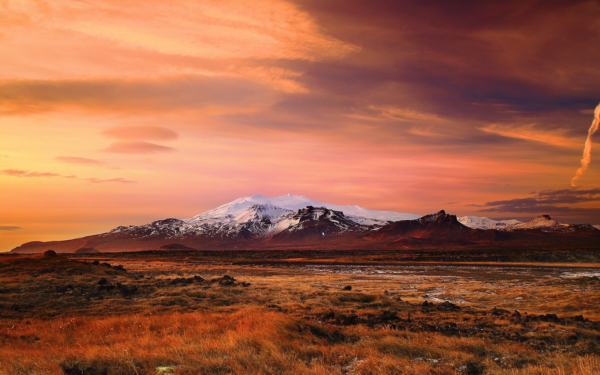 landscape, Iceland, Mountain, Sunset, Nature, Tundra, Clouds, Snow