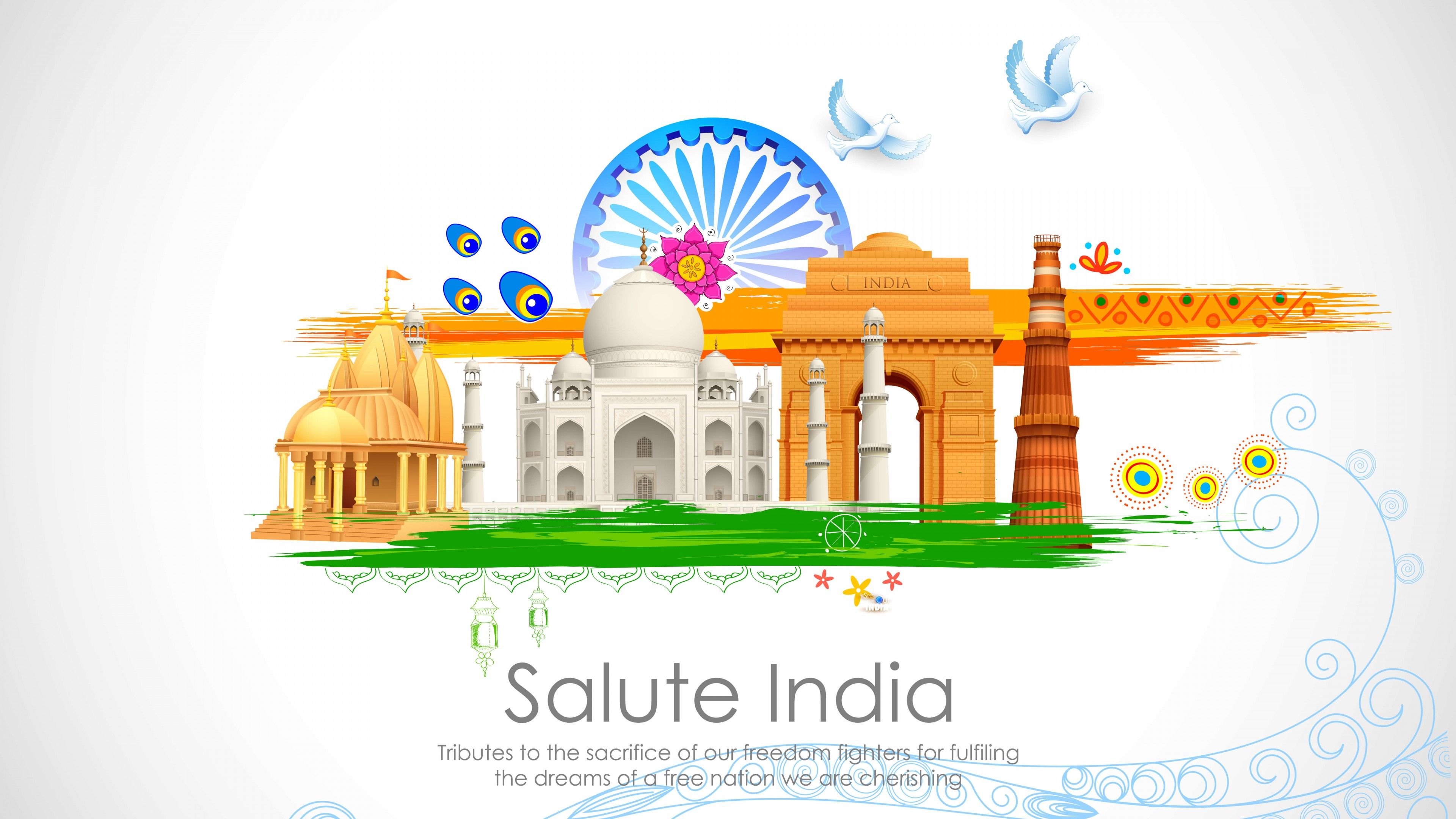 Wallpaper Salute India, Tribute, Freedom fighters, India Gate, Taj