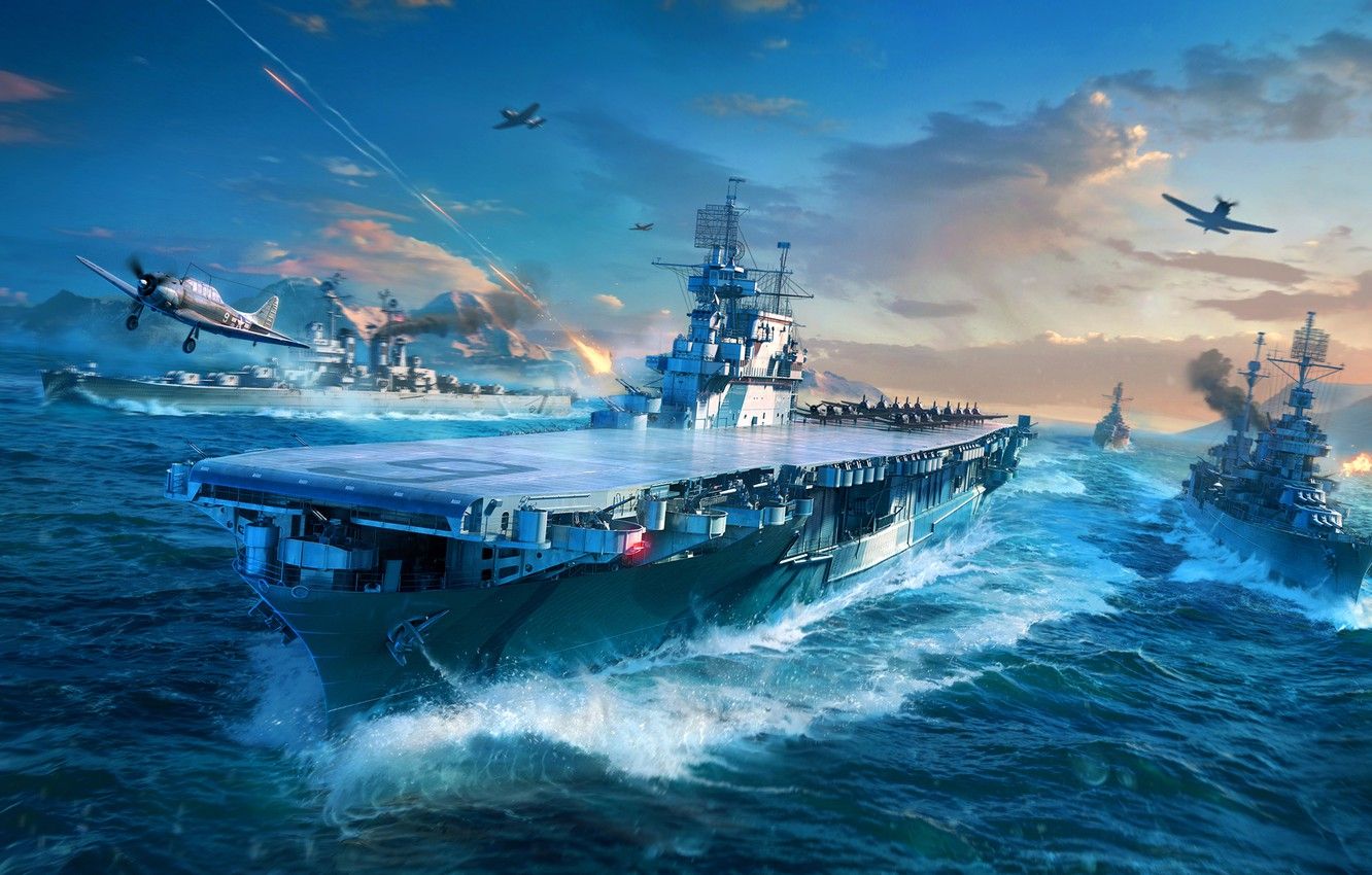 Wallpaper The ocean, Sea, The game, The plane, Ship, Ships, The carrier, Tank, Aircraft, Wargaming, World of Warships, Warship image for desktop, section игры