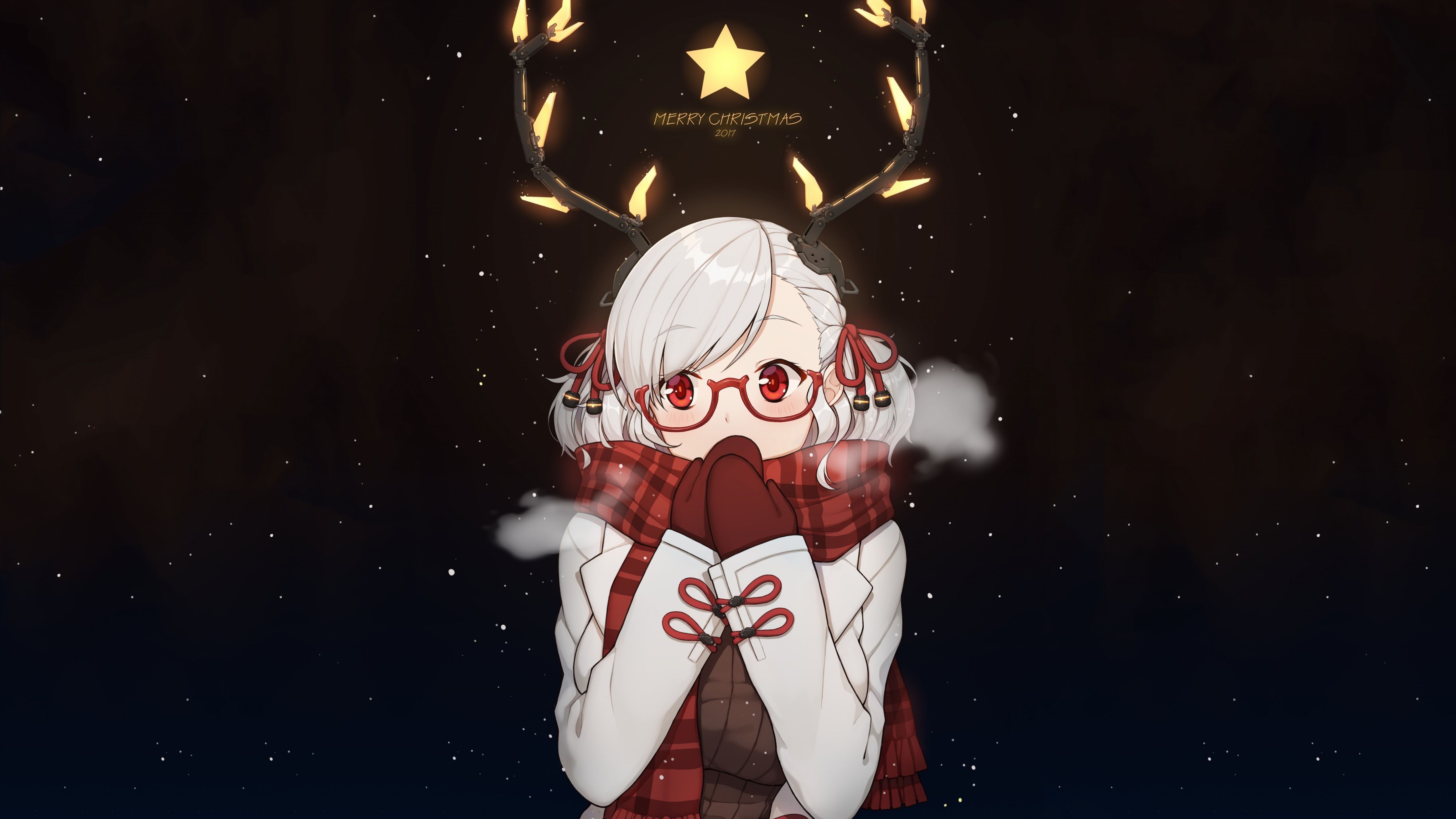 Download 5120x2880 wallpaper christmas, horns girl, anime