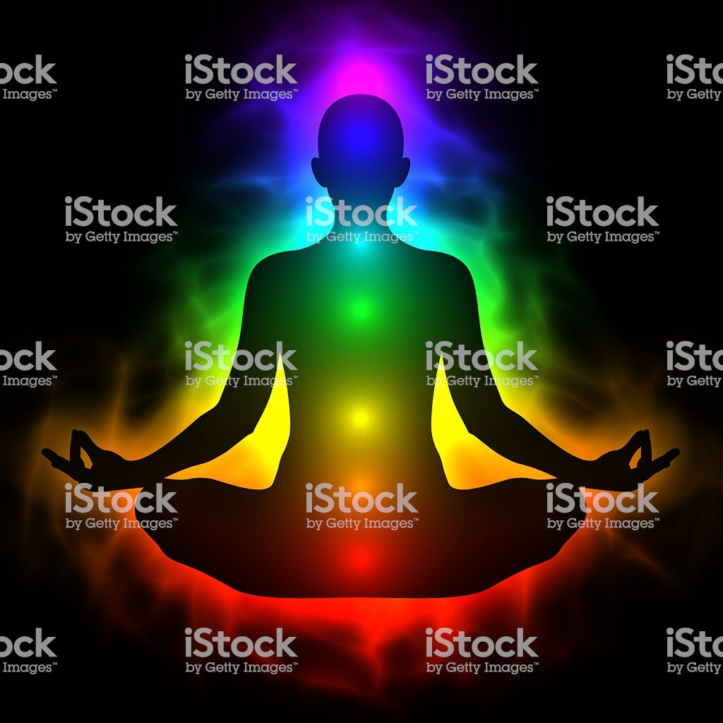 Human Energy Body With Aura And Chakras In Meditation