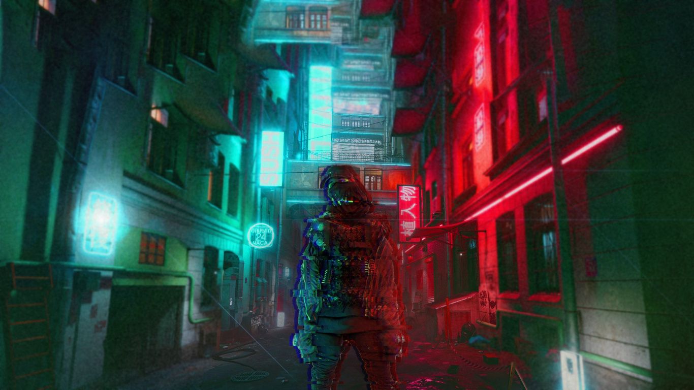 Download wallpaper: Cyberpunk 2077 city view 1366x768