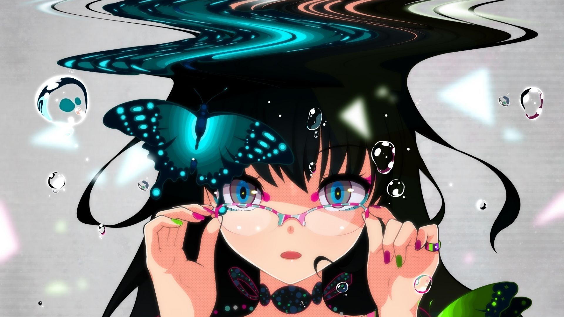 Desktop wallpaper anime girl, glitch art, bubbles, art, HD image