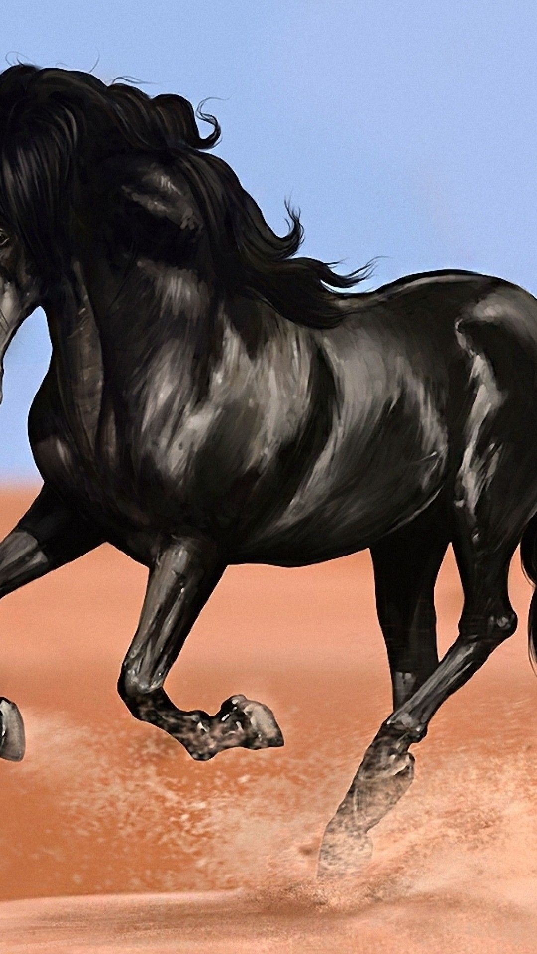 Download 1080x1920 Black Horse, Artwork, Running Wallpaper