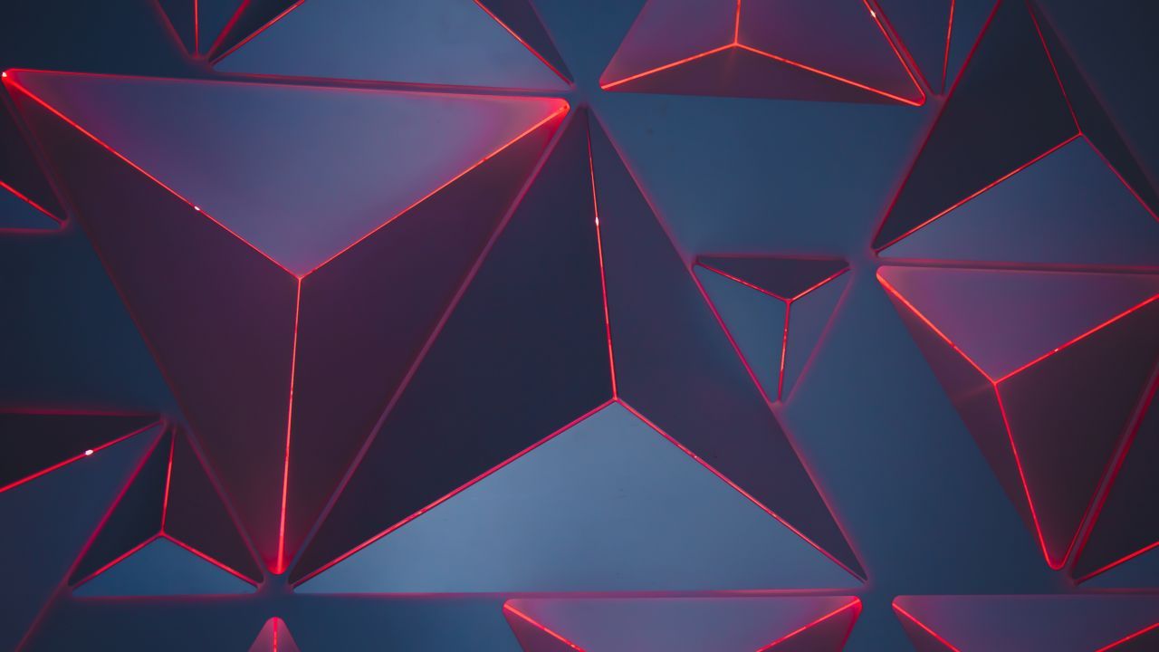 Wallpaper Triangles, Neon, Red, Geometric, Pattern, 5K, Abstract,. Wallpaper for iPhone, Android, Mobile and Desktop