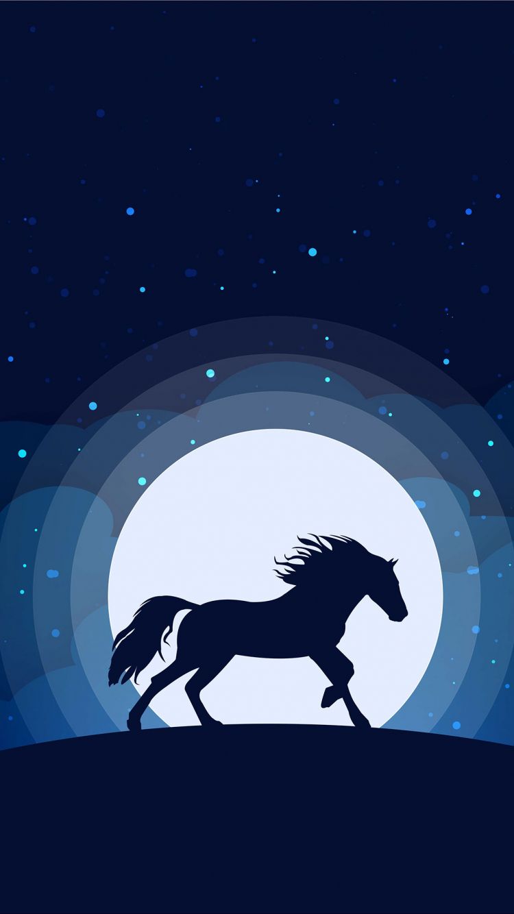 Download 750x1334 wallpaper horse, moon, silhouette, blue dark