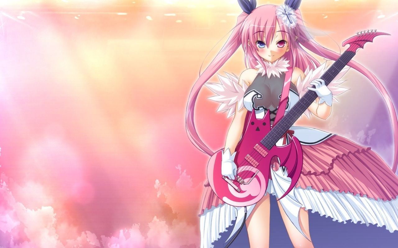 Anime girl with a guitar Desktop wallpaper 1280x800