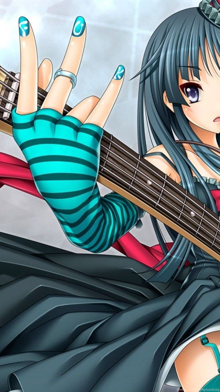 Anime Girl Music Play Guitar Wallpaper HD Desk Desktop Background