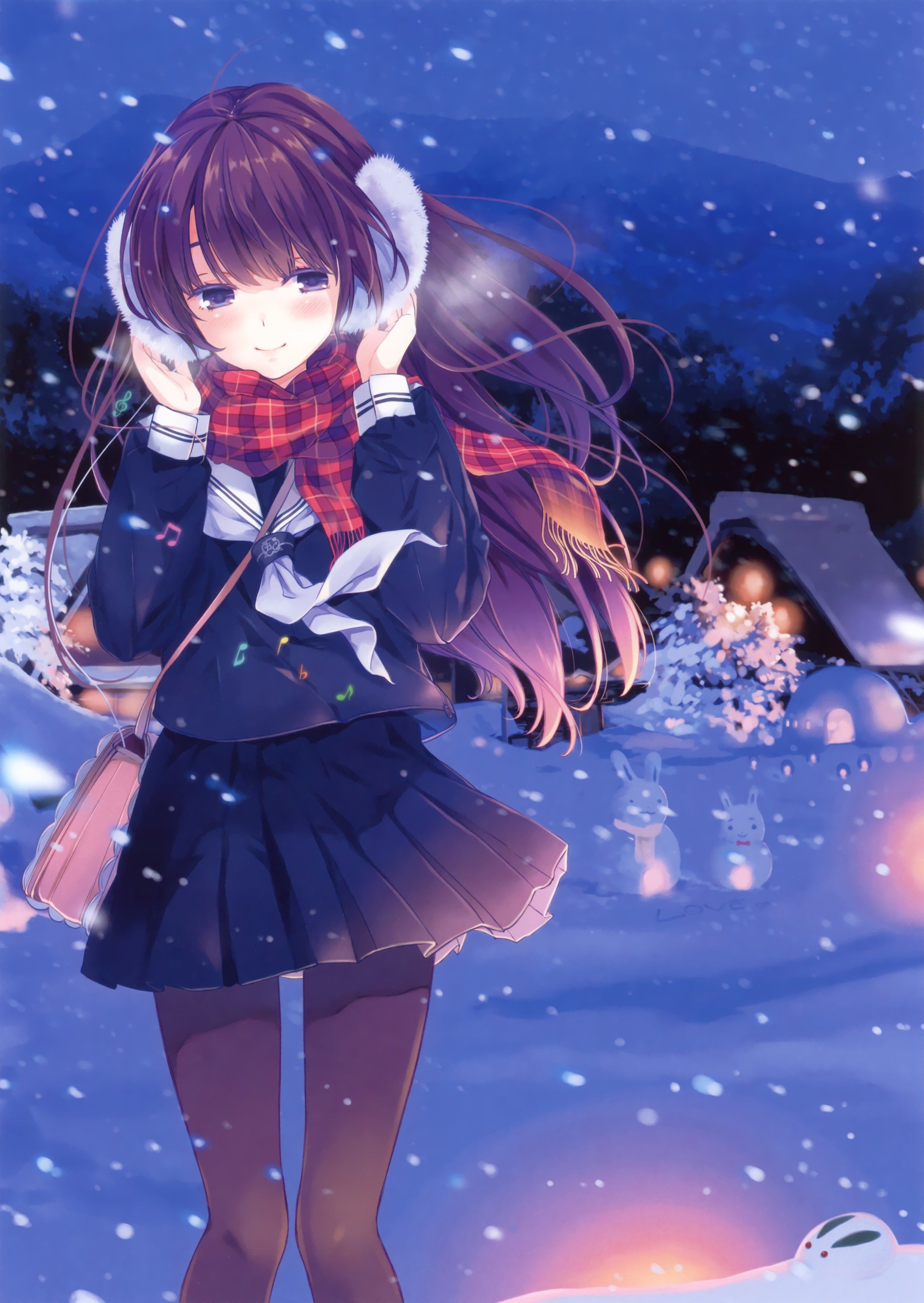 Original anime girl school uniform winter cute beautiful dress long hair wallpaperx3500
