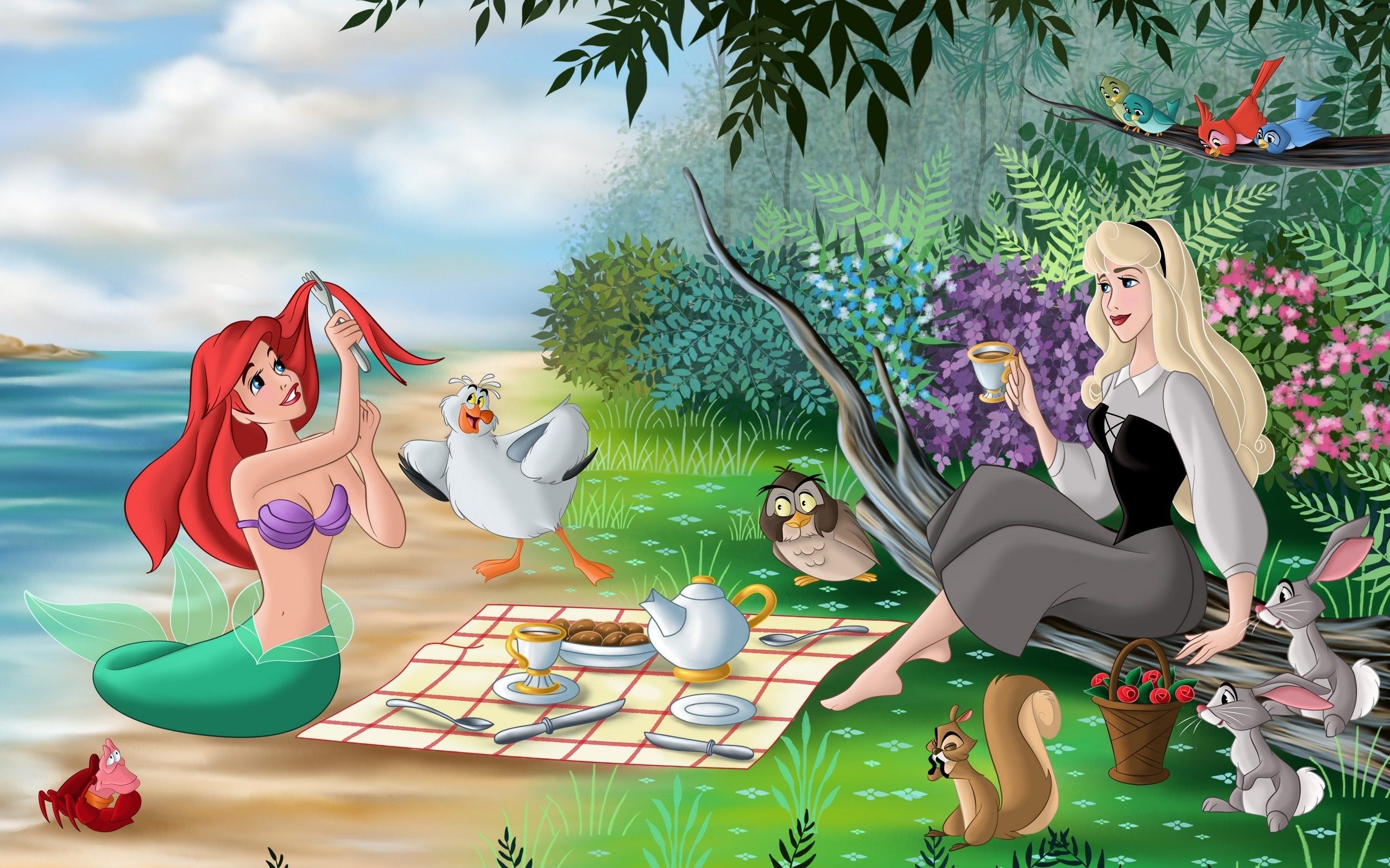 Wallpaper The Little Mermaid and Sleeping Beauty, Disney animated