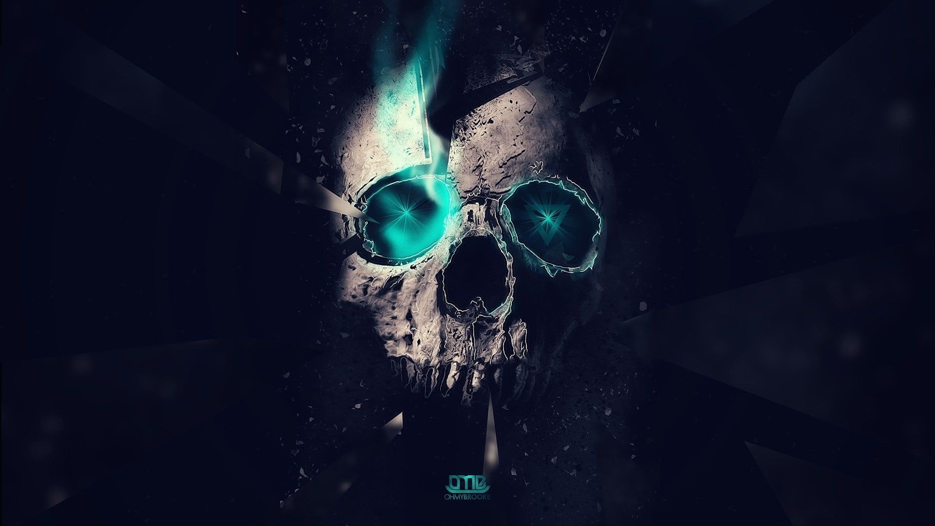 human skull illustration #artwork #skull #neon digital art #cyan