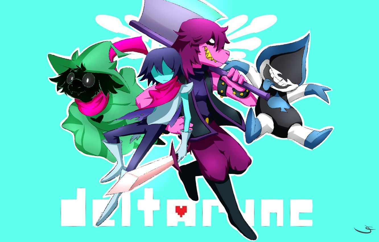 Wallpaper the game, characters, turquoise background, Deltarune